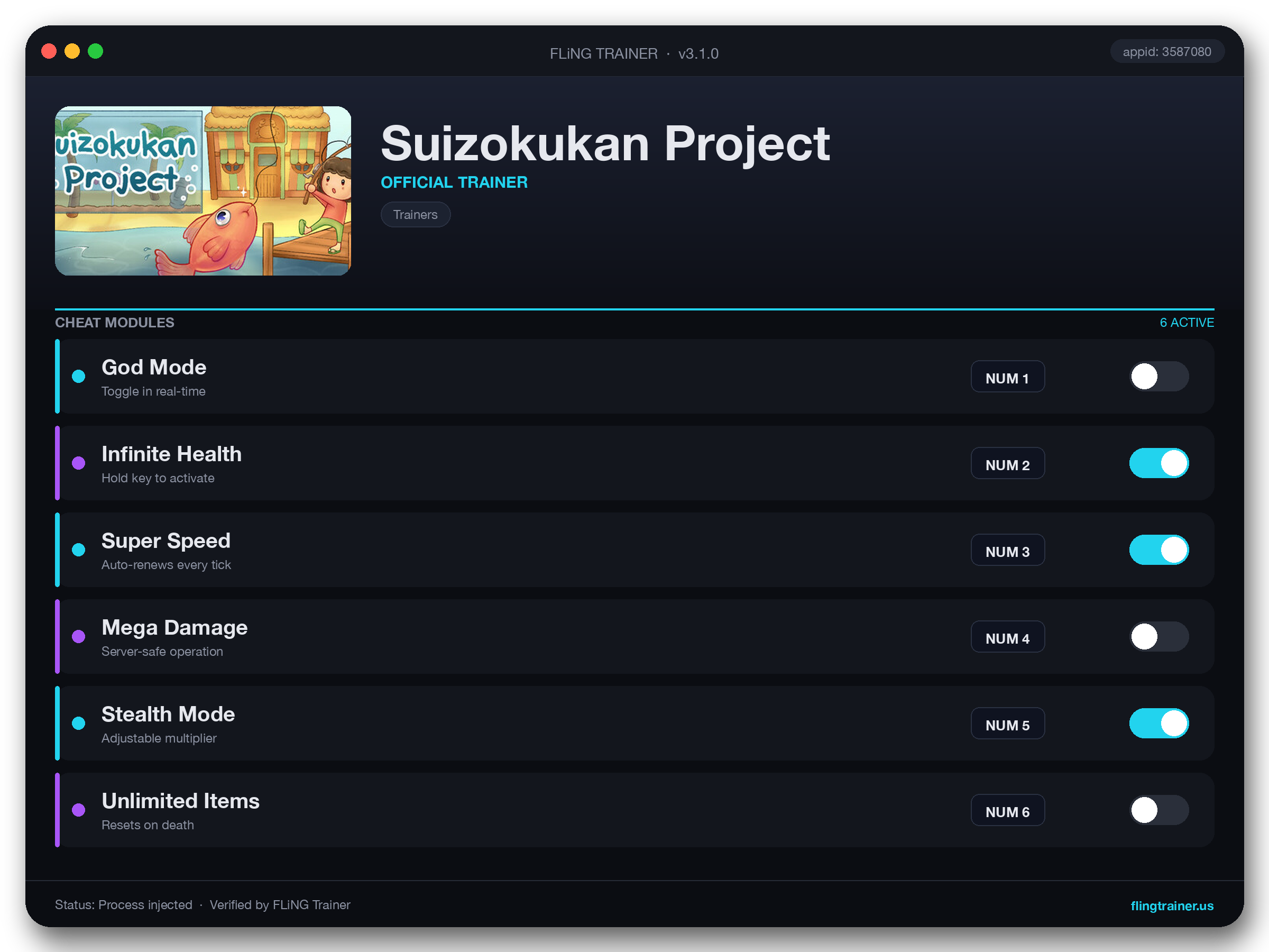Suizokukan Project Trainer interface