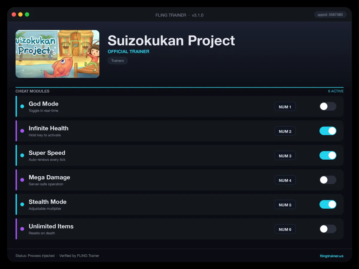 Suizokukan Project Trainer interface