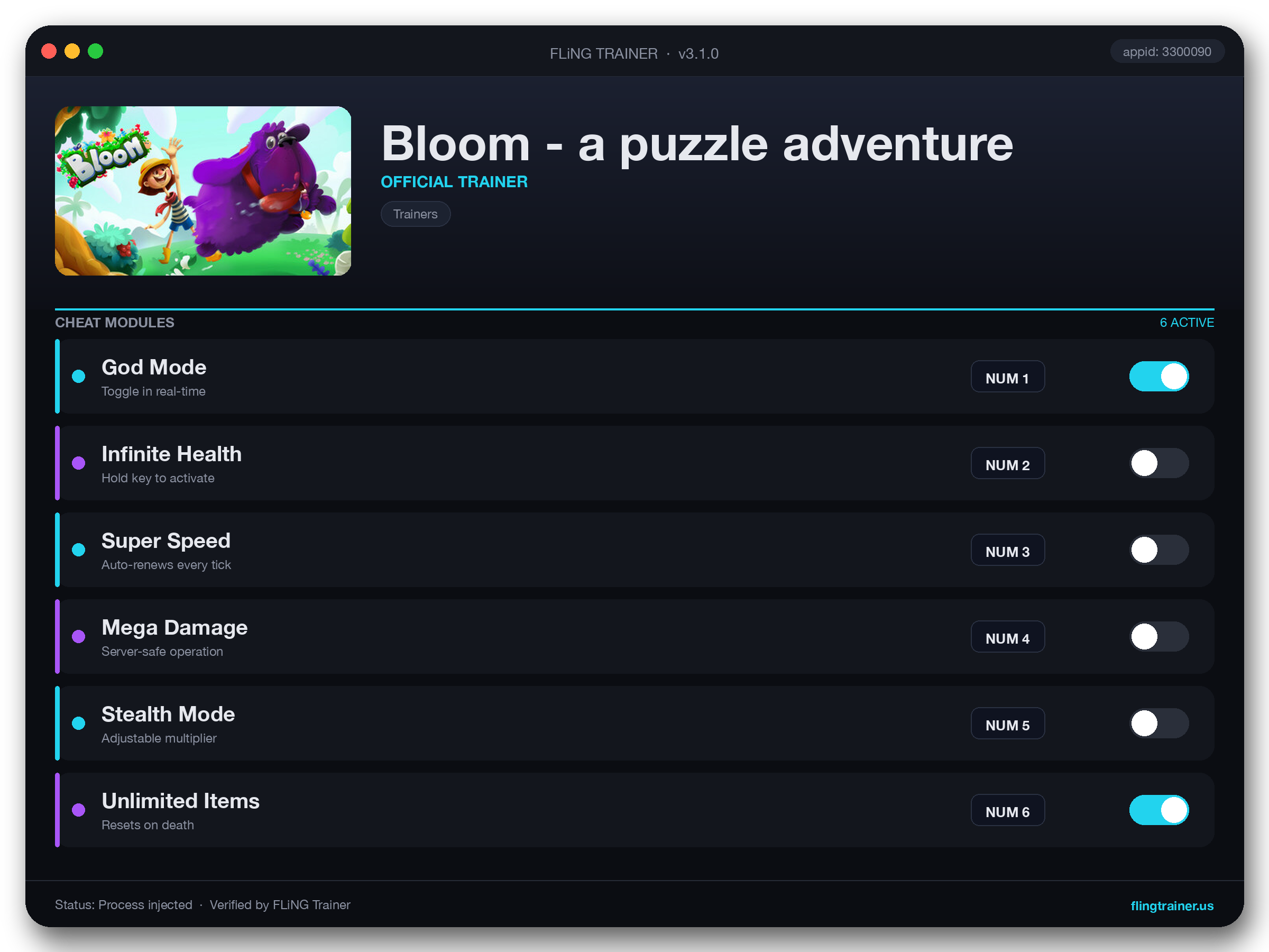 Bloom - a puzzle adventure Trainer interface