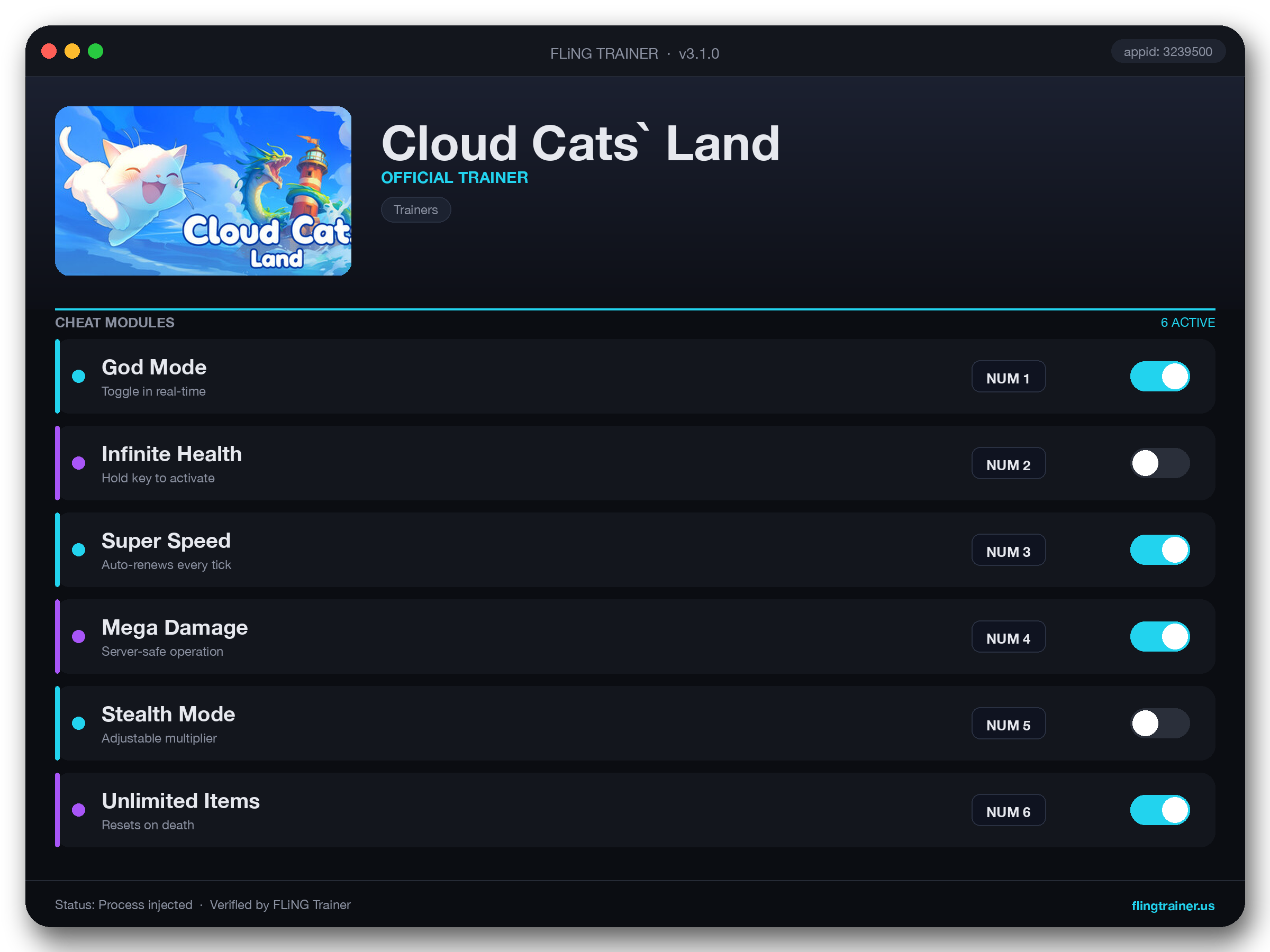 Cloud Cats` Land Trainer interface
