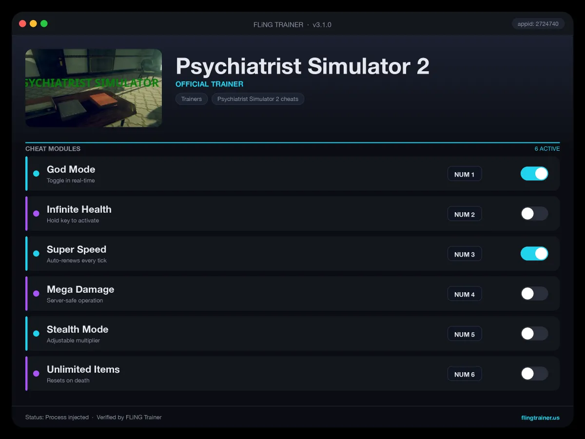 Psychiatrist Simulator 2 Trainer interface