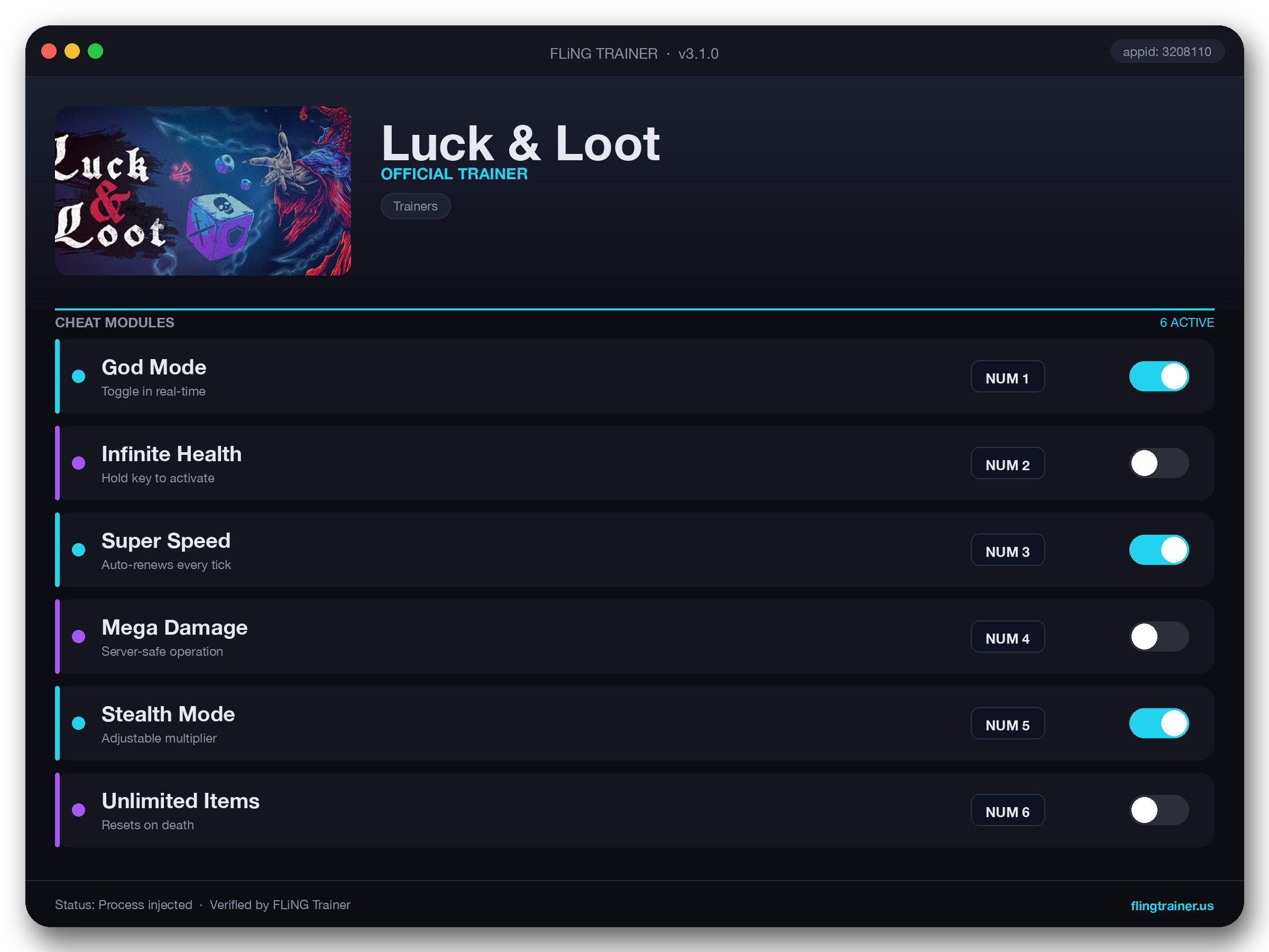 Luck & Loot Trainer interface
