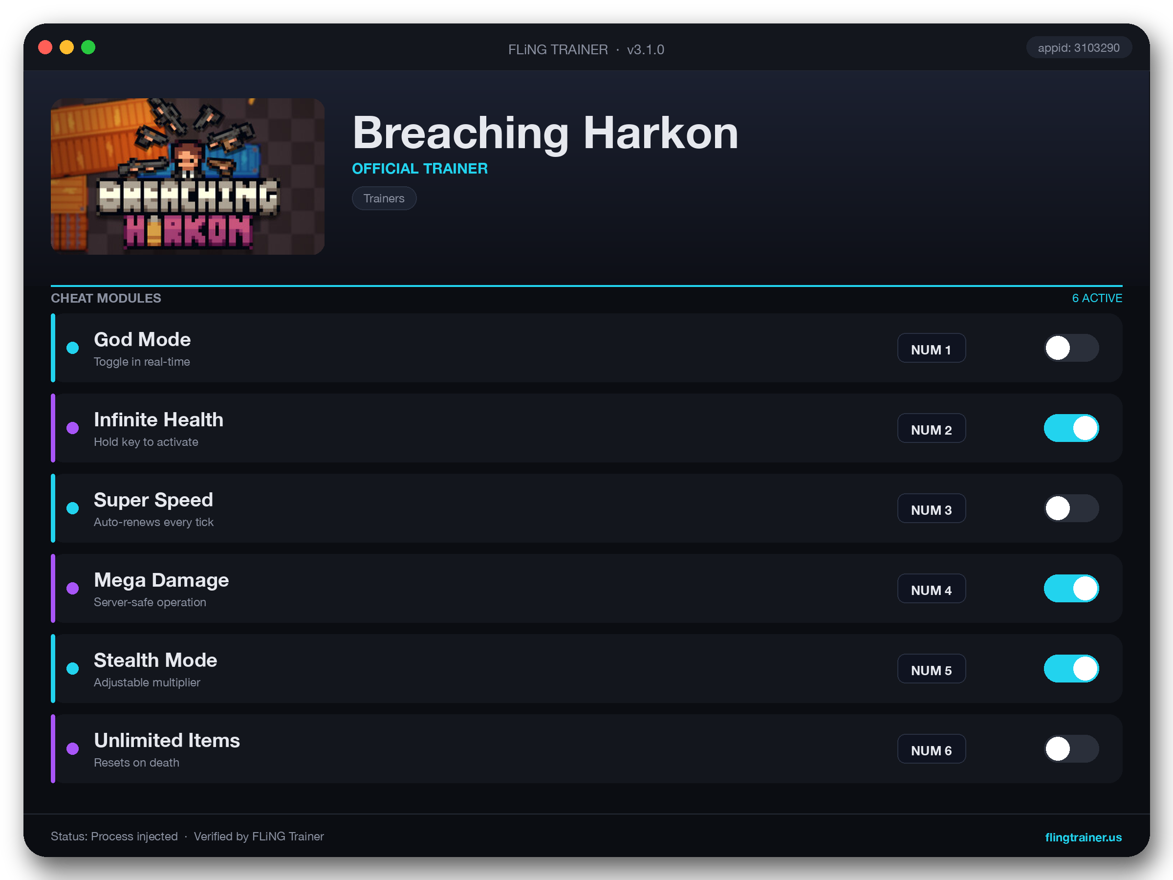 Breaching Harkon Trainer interface