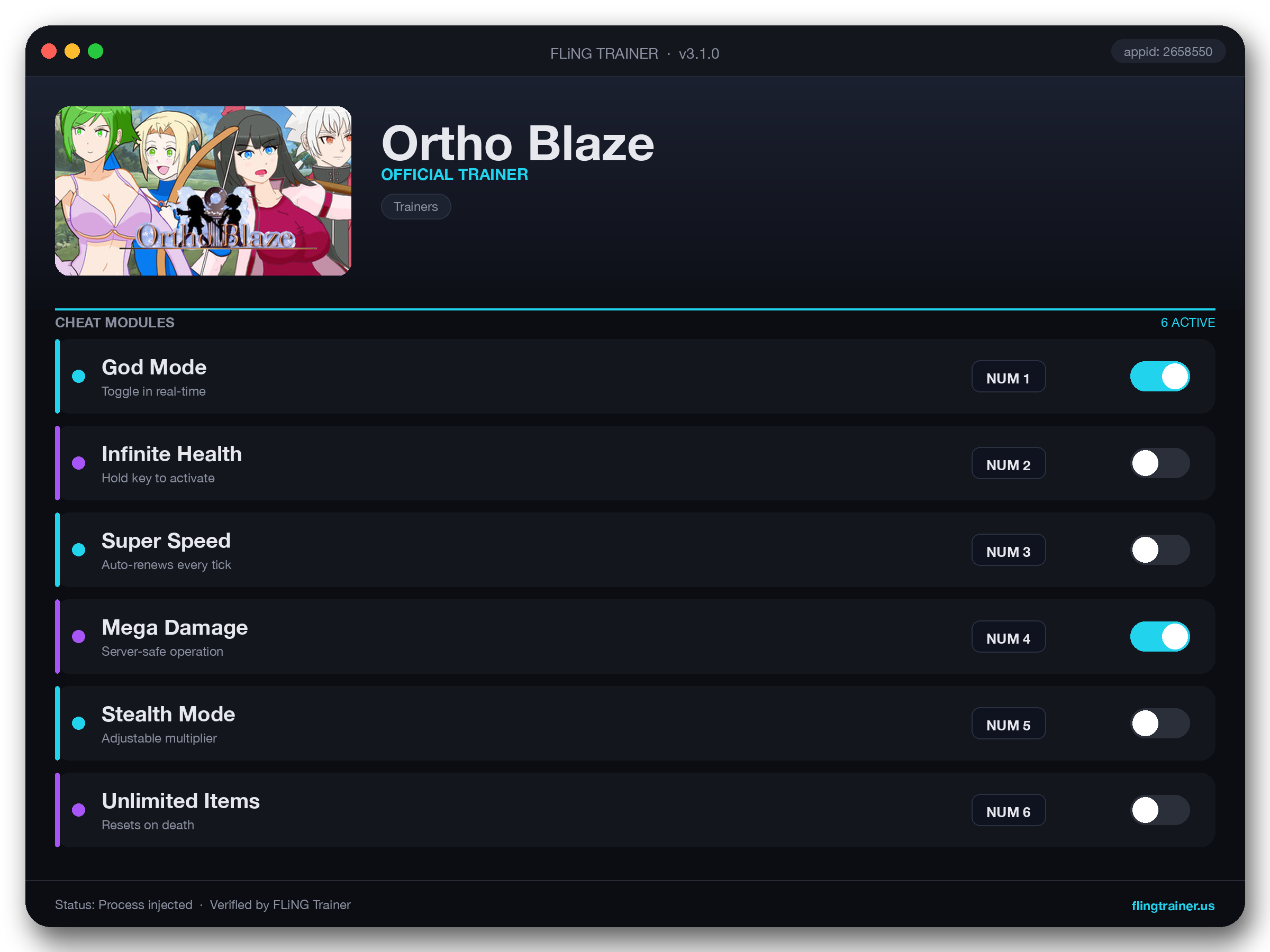Ortho Blaze Trainer interface