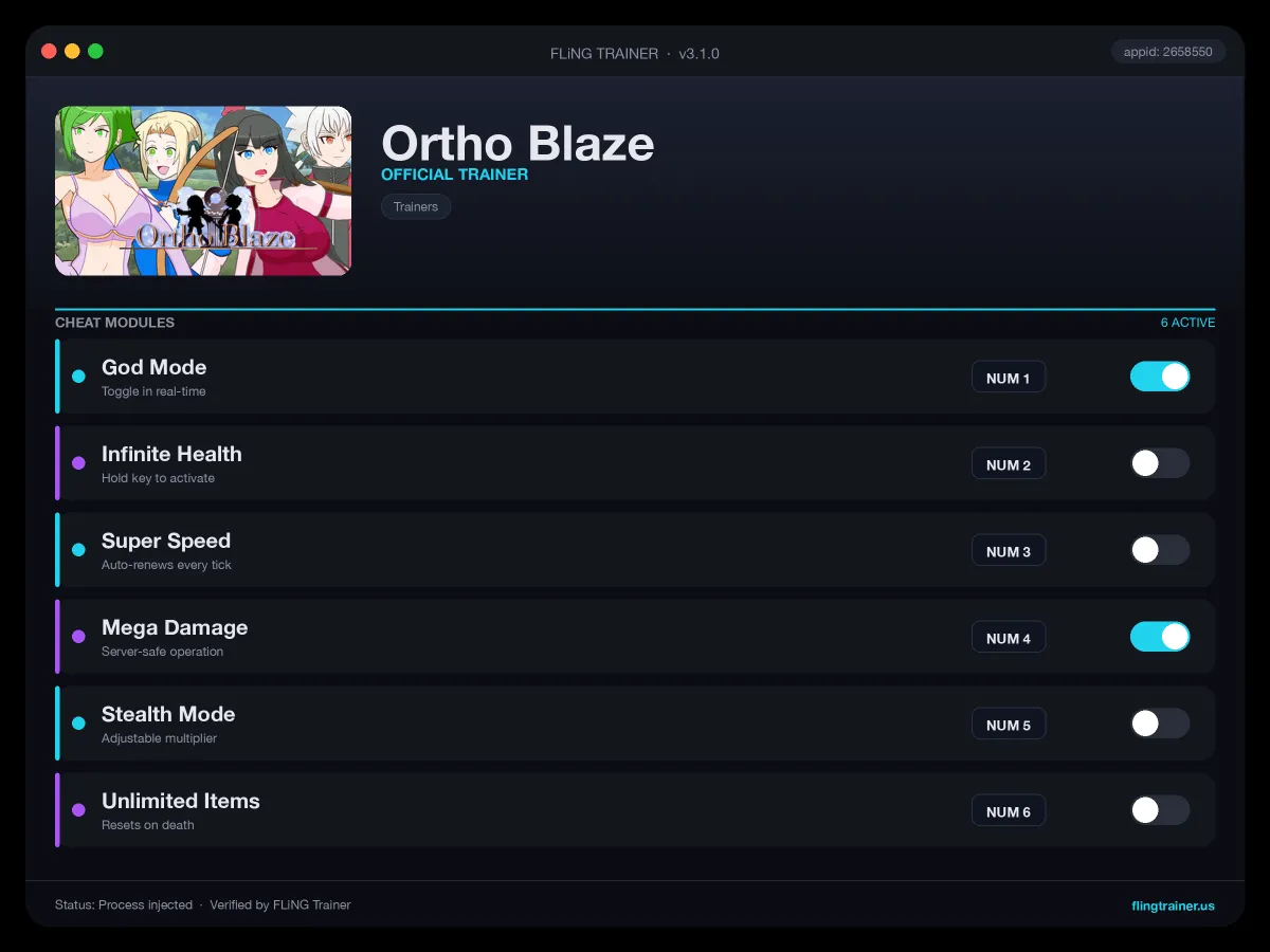 Ortho Blaze Trainer interface