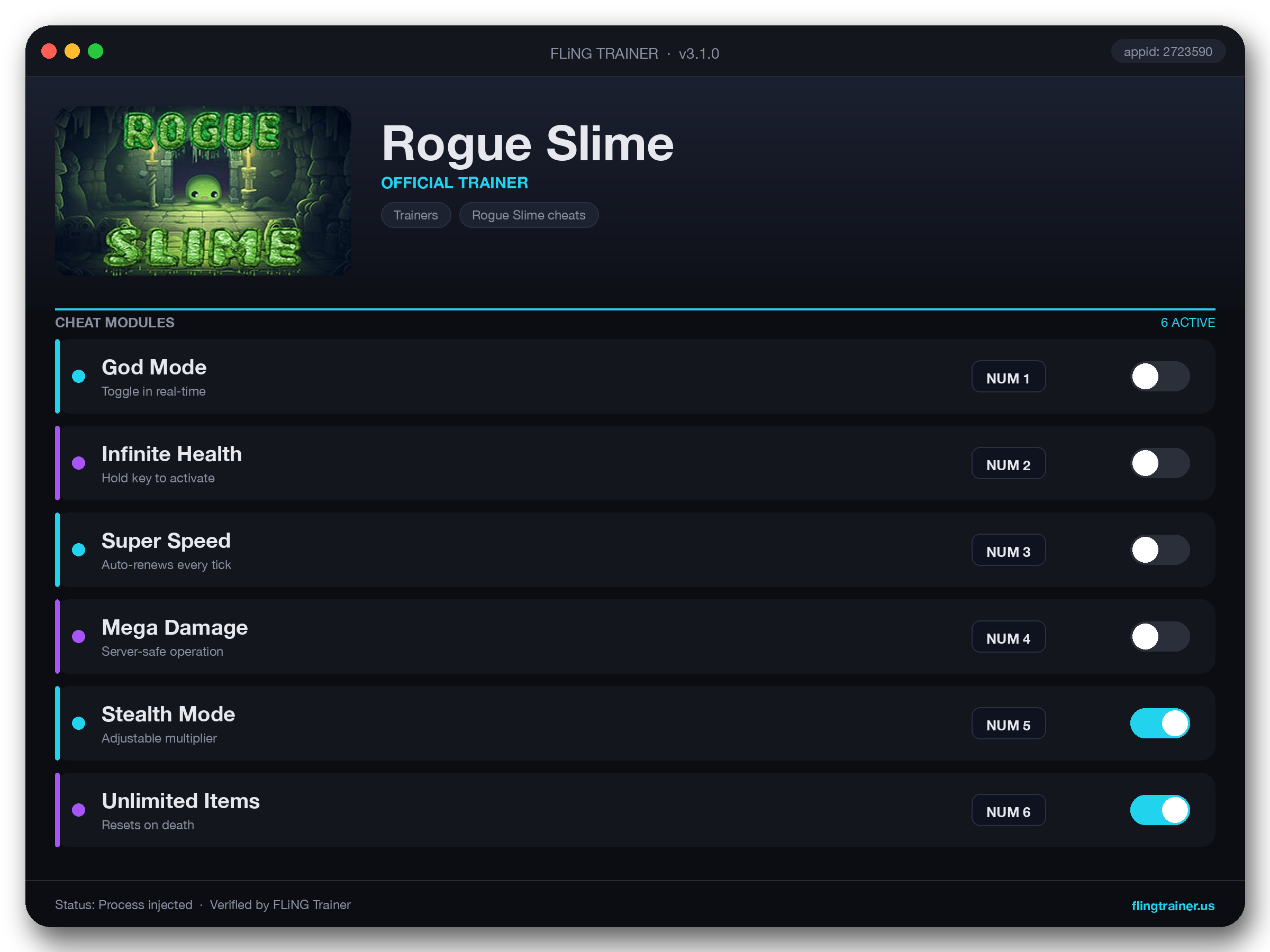 Rogue Slime Trainer interface