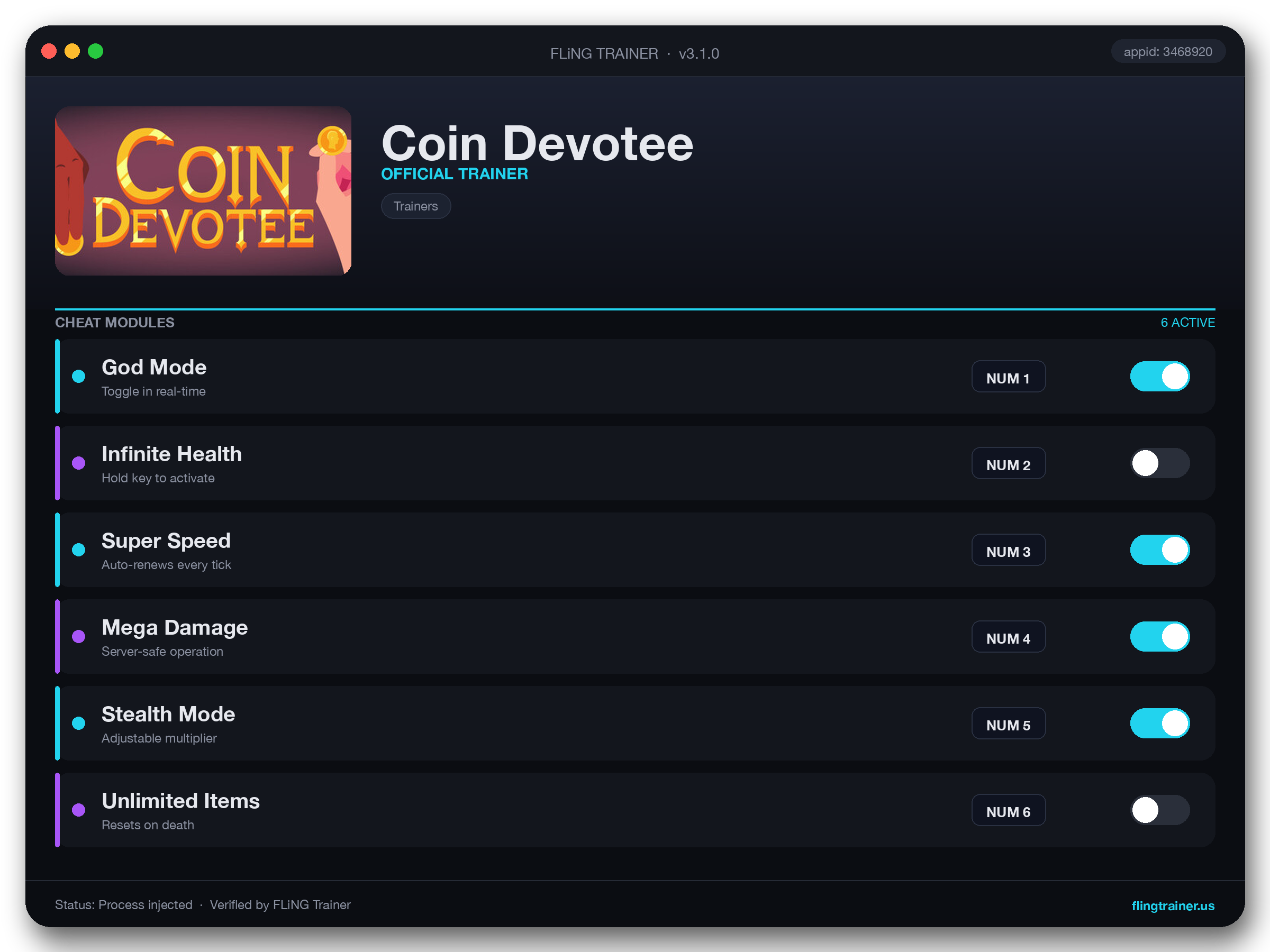 Coin Devotee Trainer interface