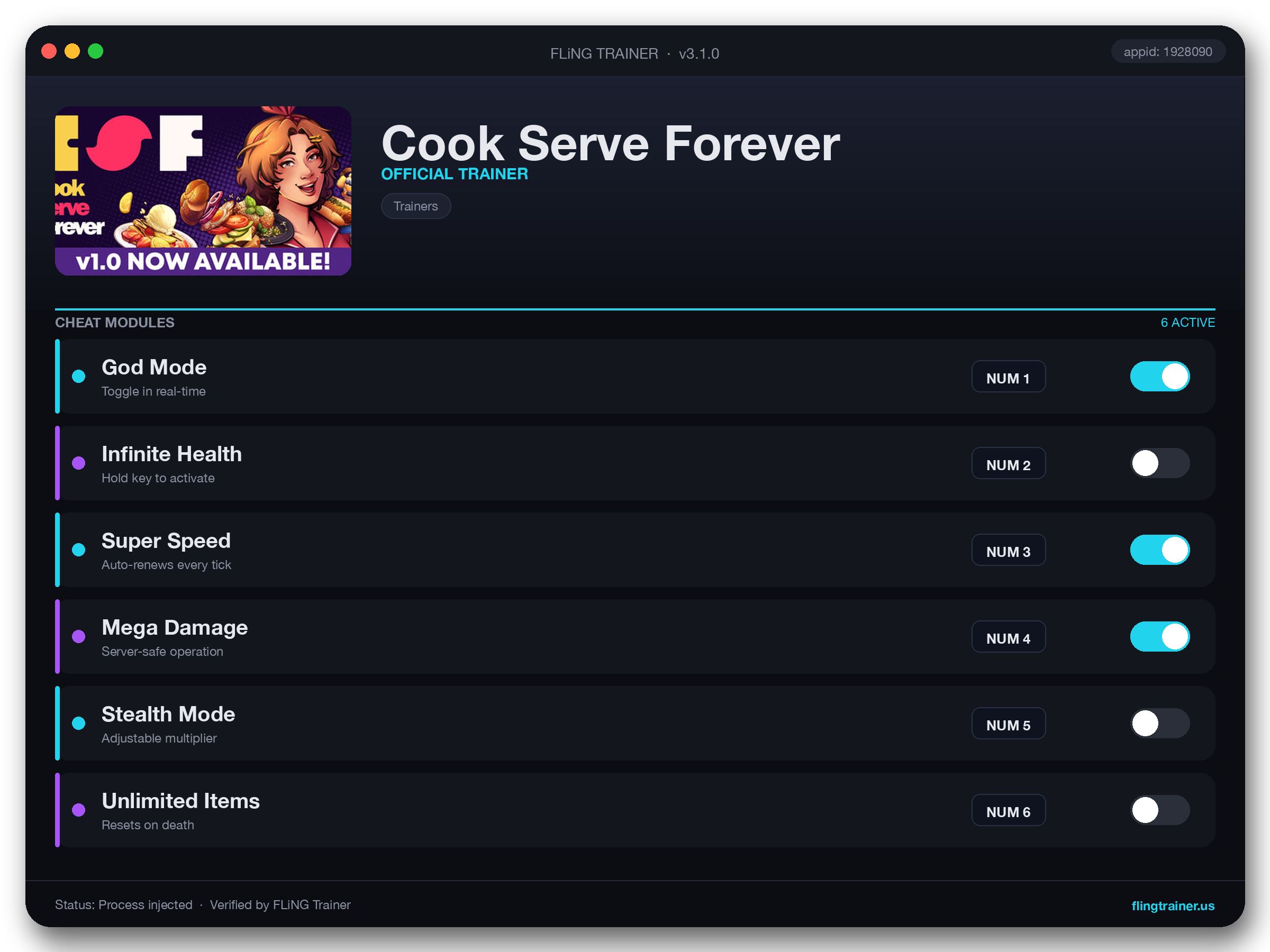Cook Serve Forever Trainer interface