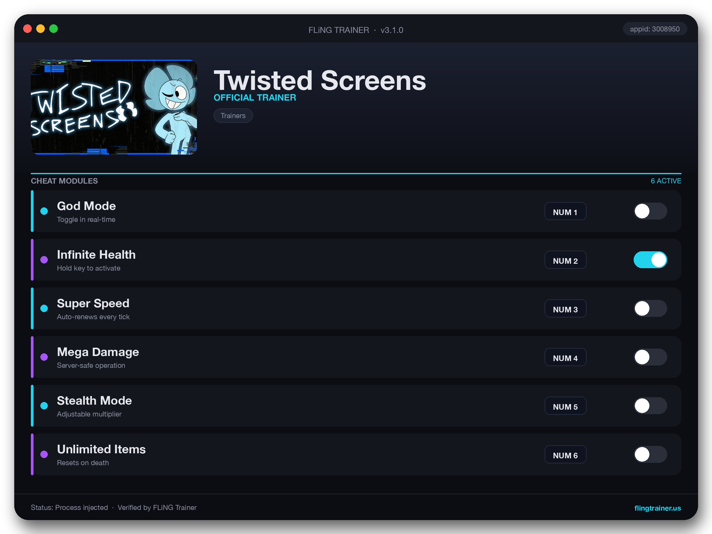 Twisted Screens Trainer interface