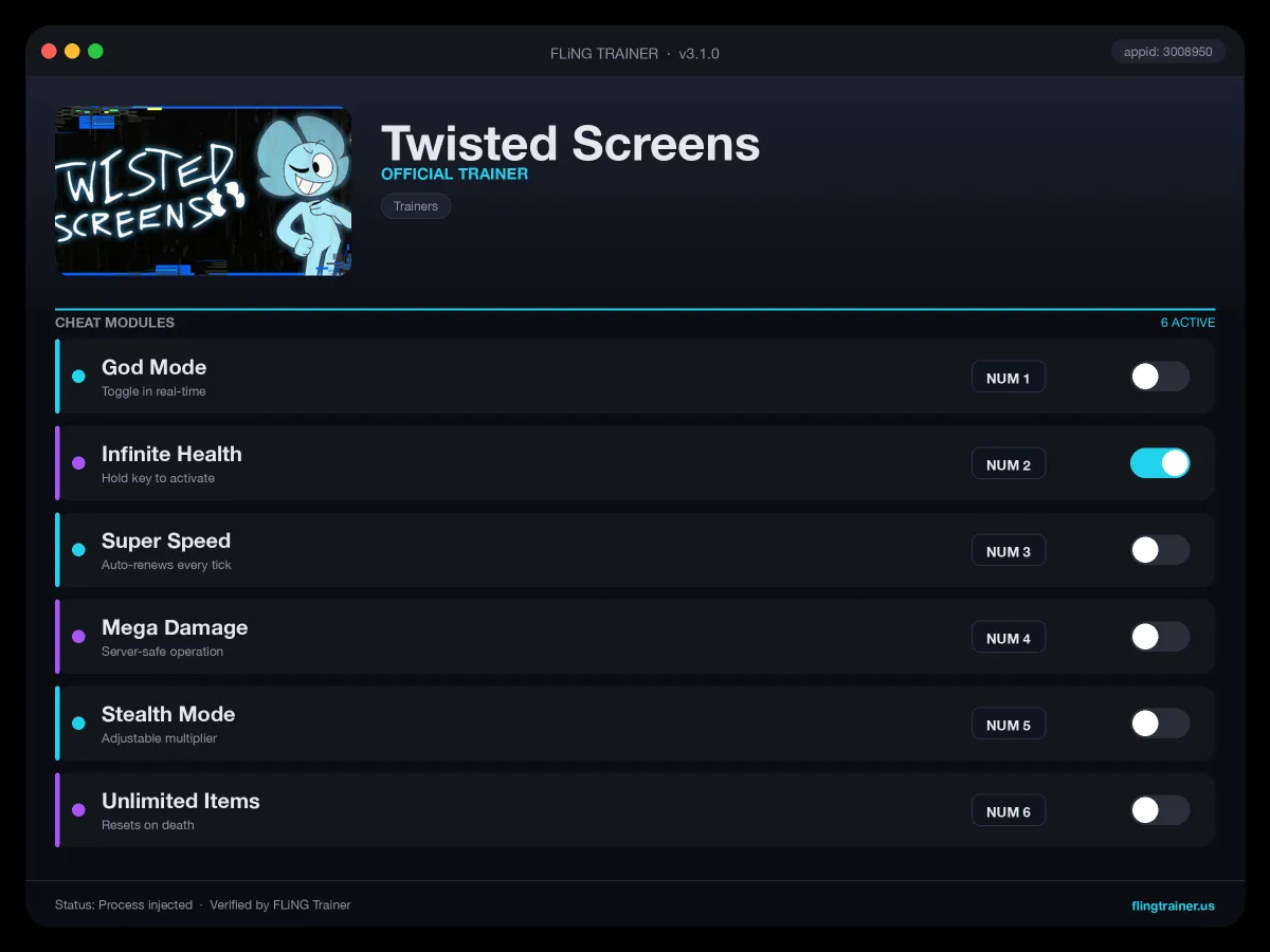 Twisted Screens Trainer interface