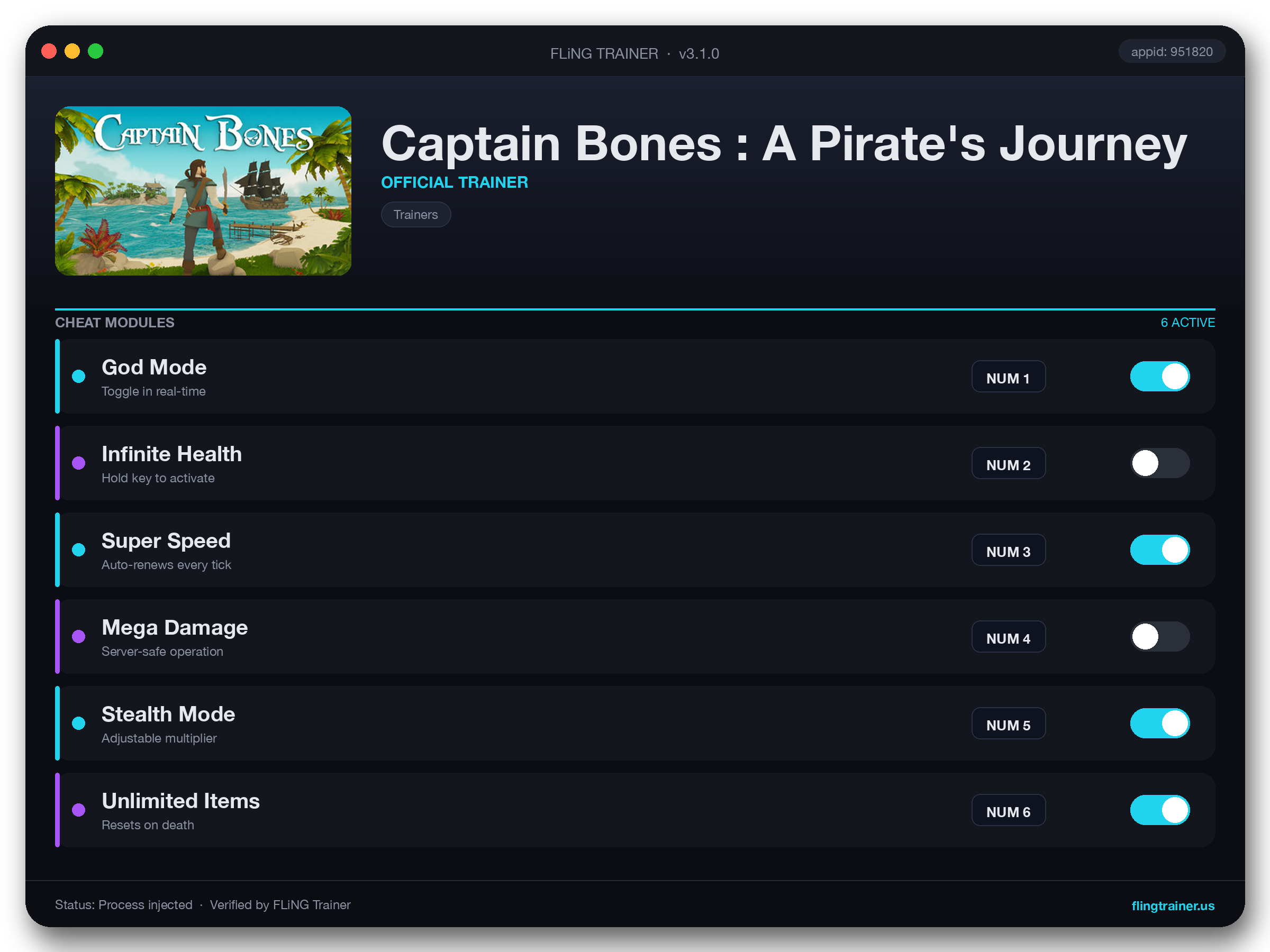 Captain Bones : A Pirate's Journey Trainer interface