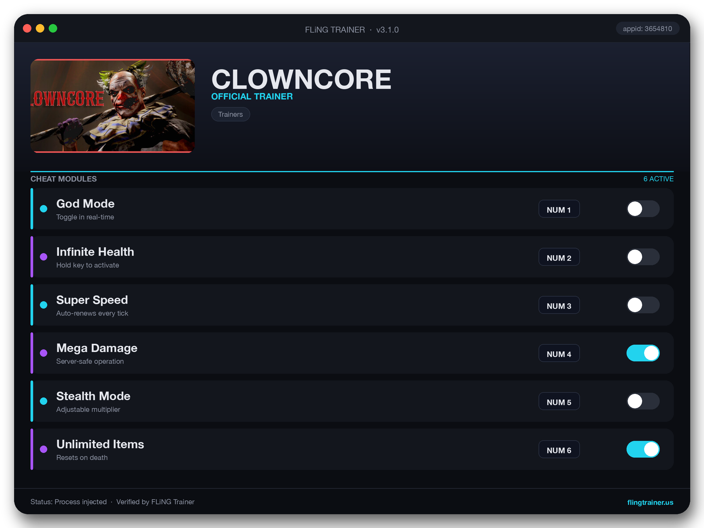 CLOWNCORE Trainer interface