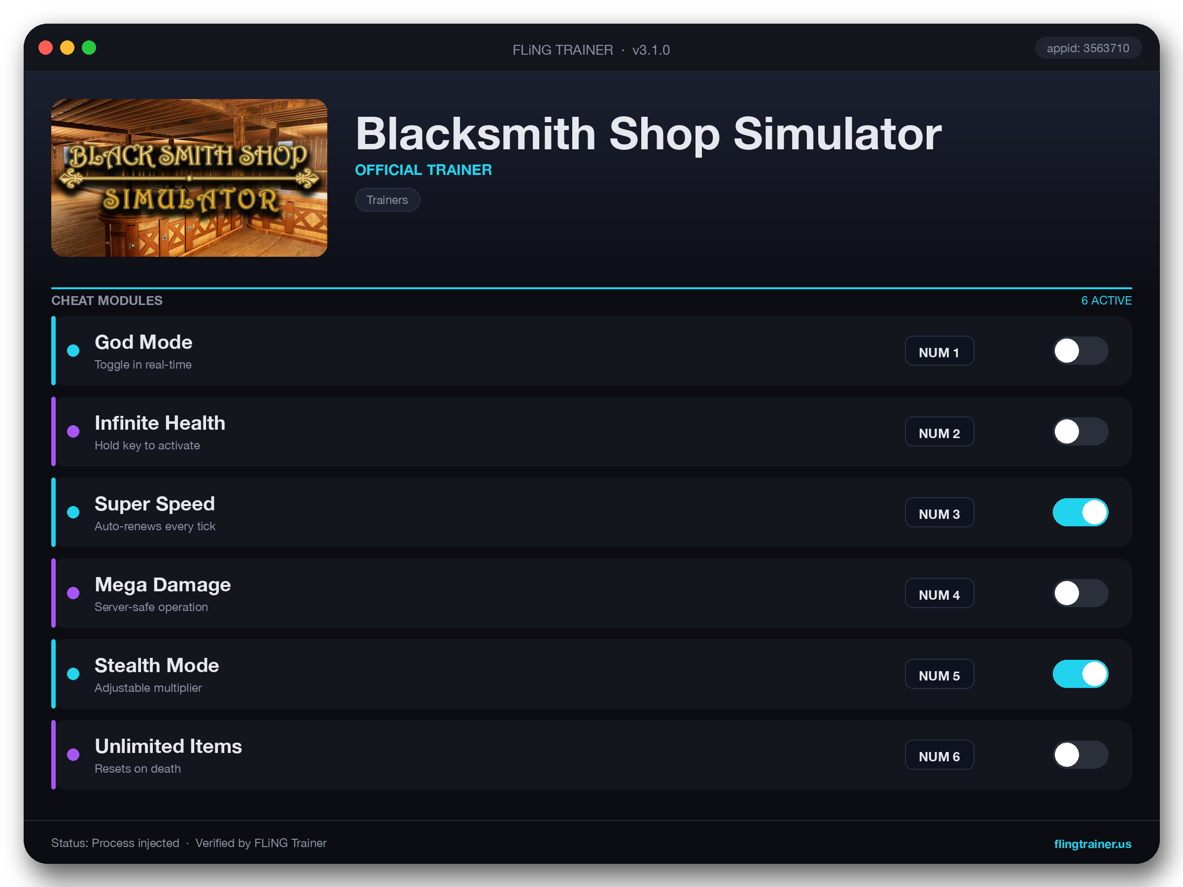 Blacksmith Shop Simulator Trainer interface