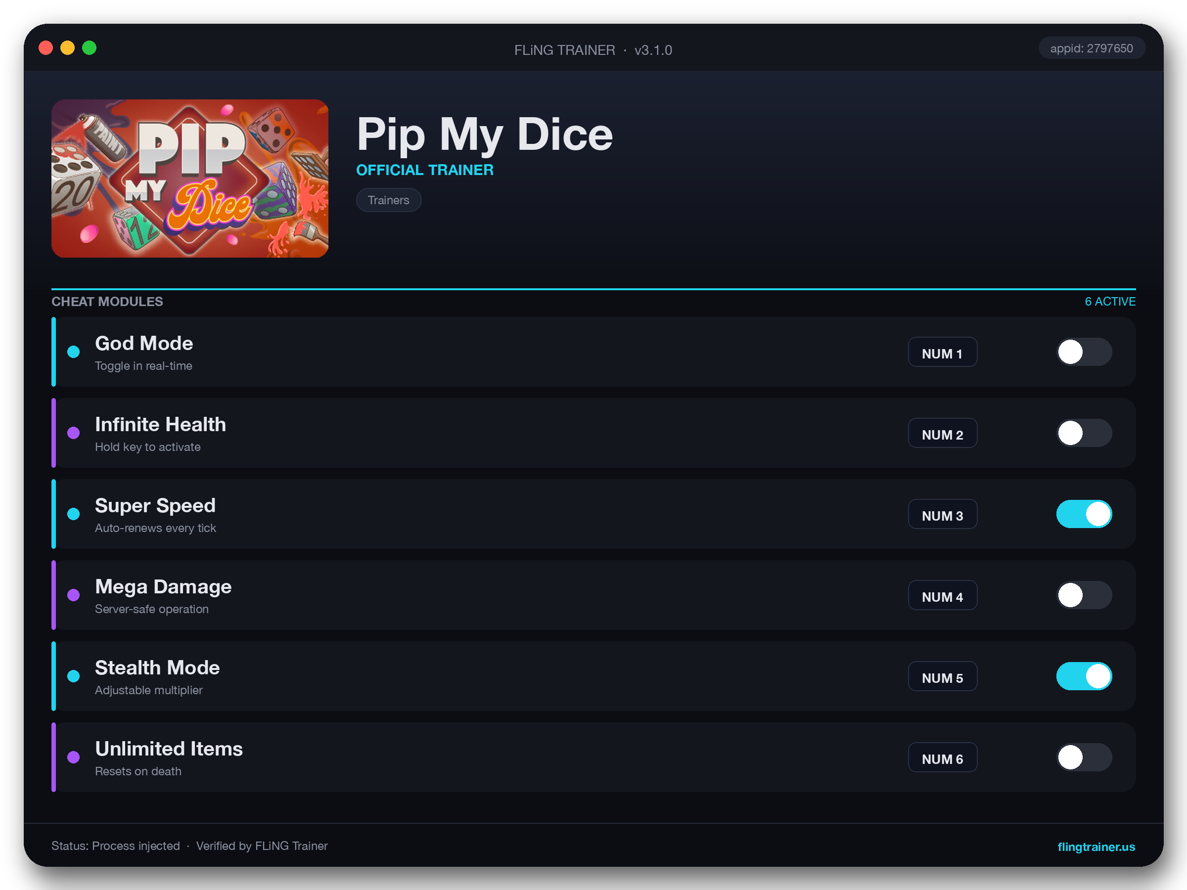 Pip My Dice Trainer interface