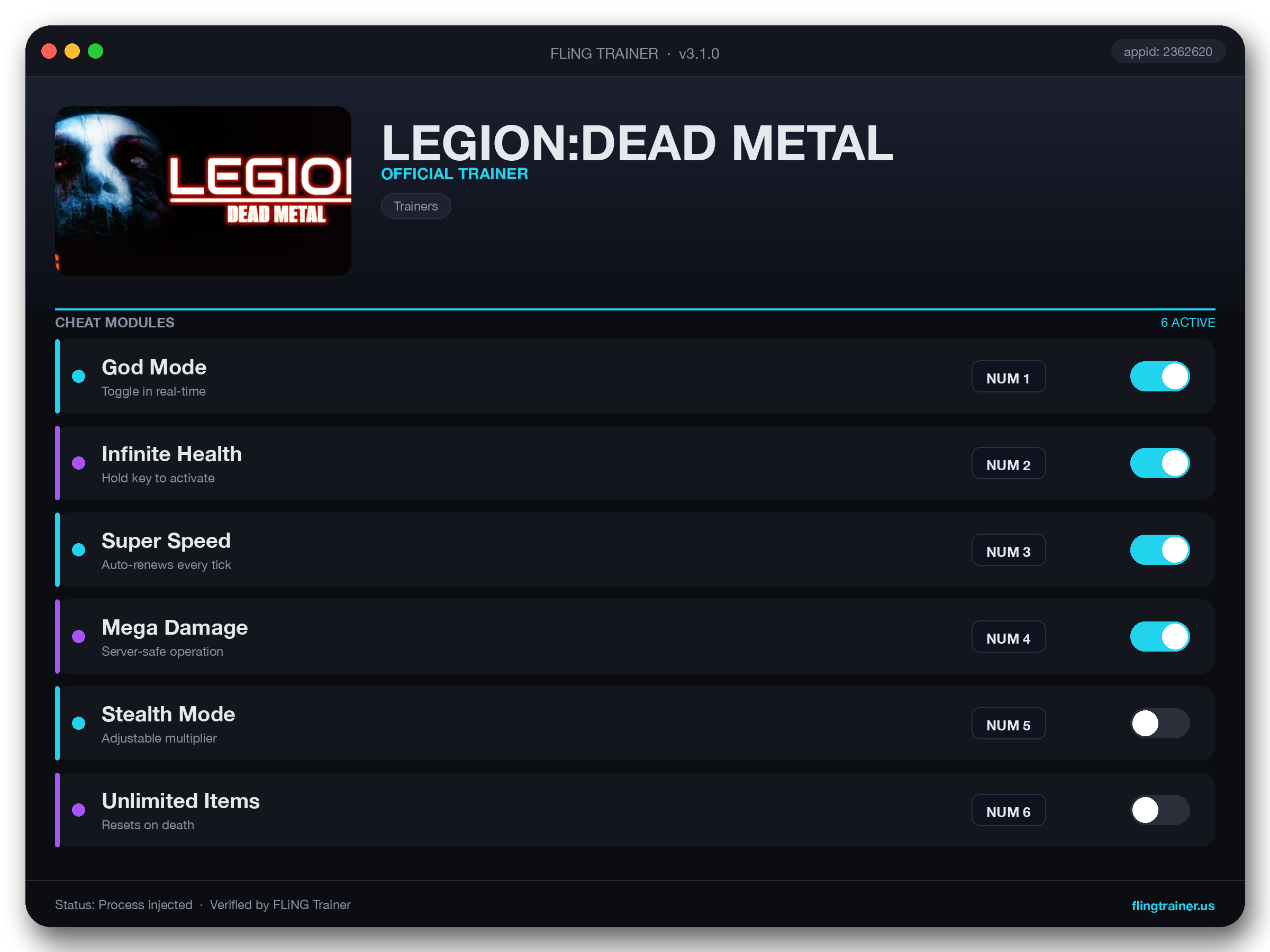 LEGION:DEAD METAL Trainer interface
