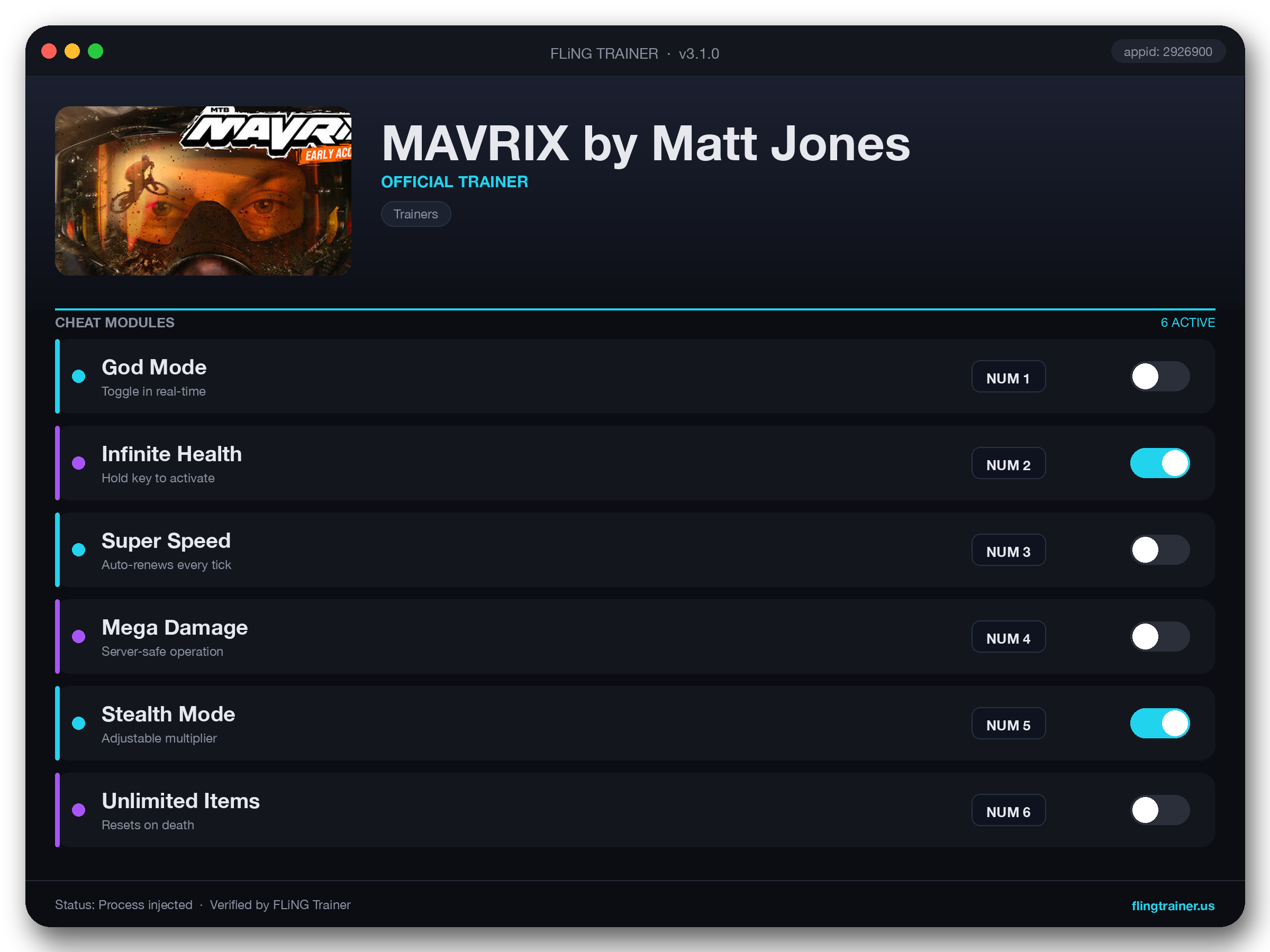 MAVRIX by Matt Jones Trainer interface