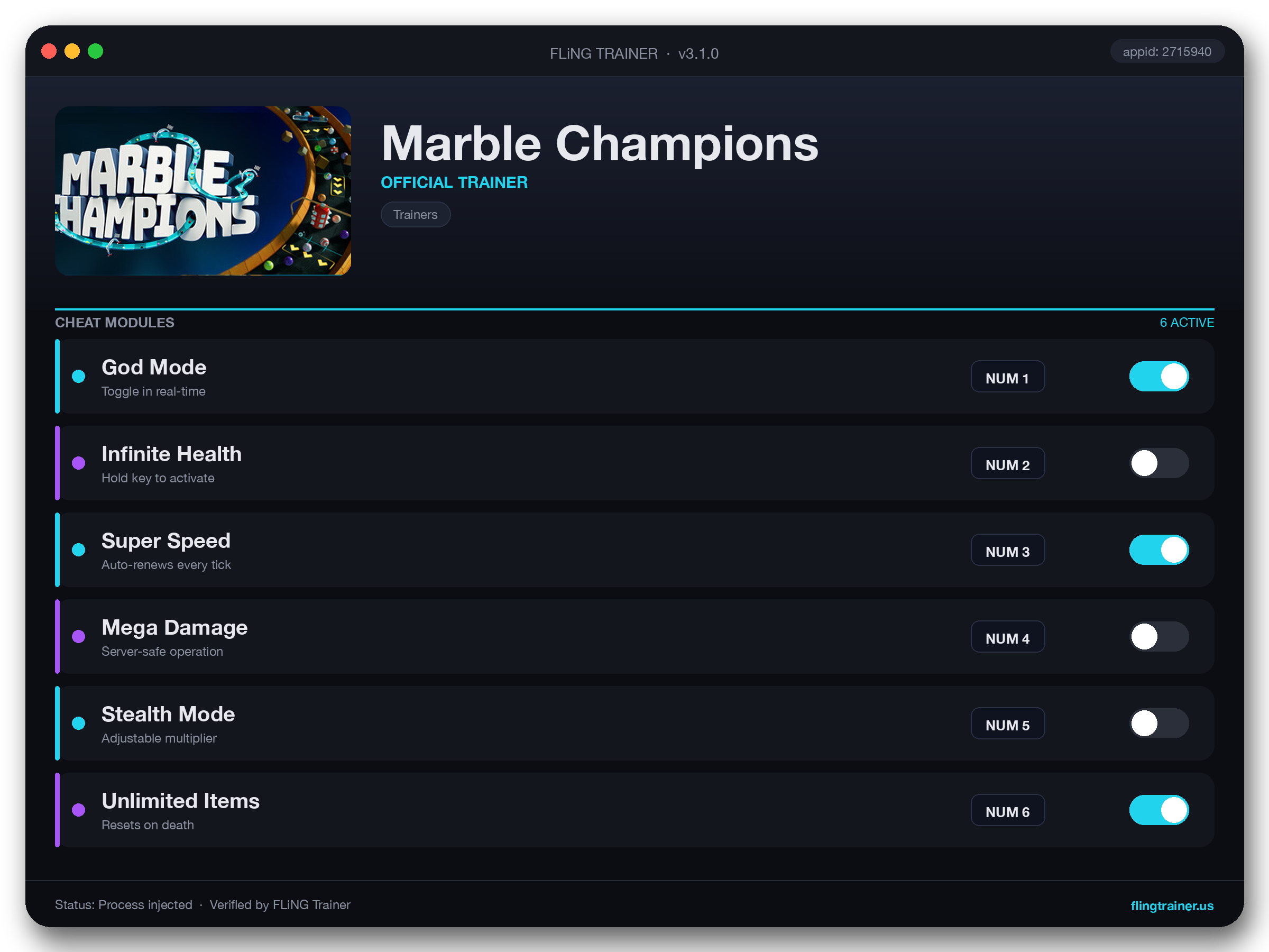 Marble Champions Trainer interface