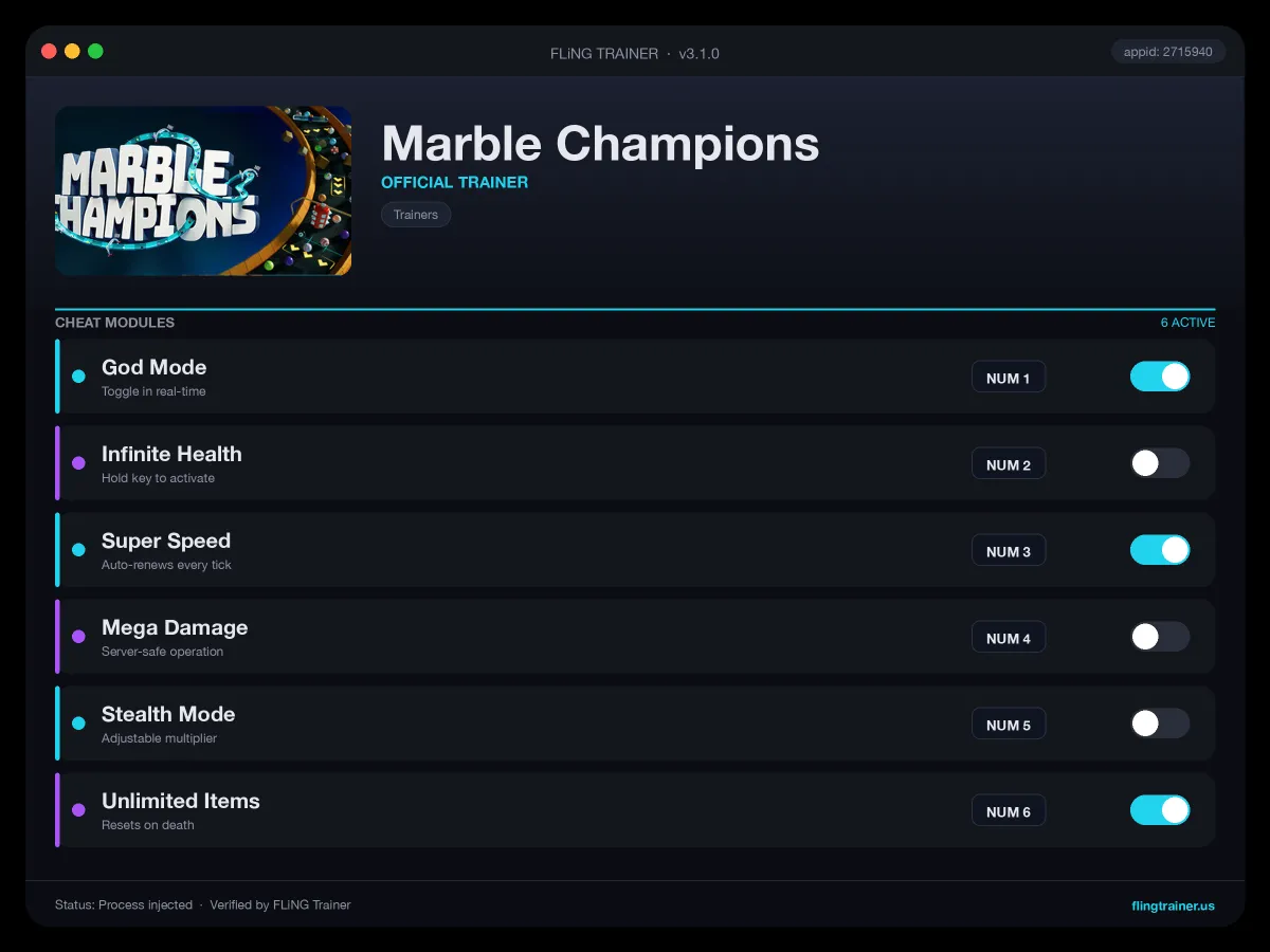 Marble Champions Trainer interface