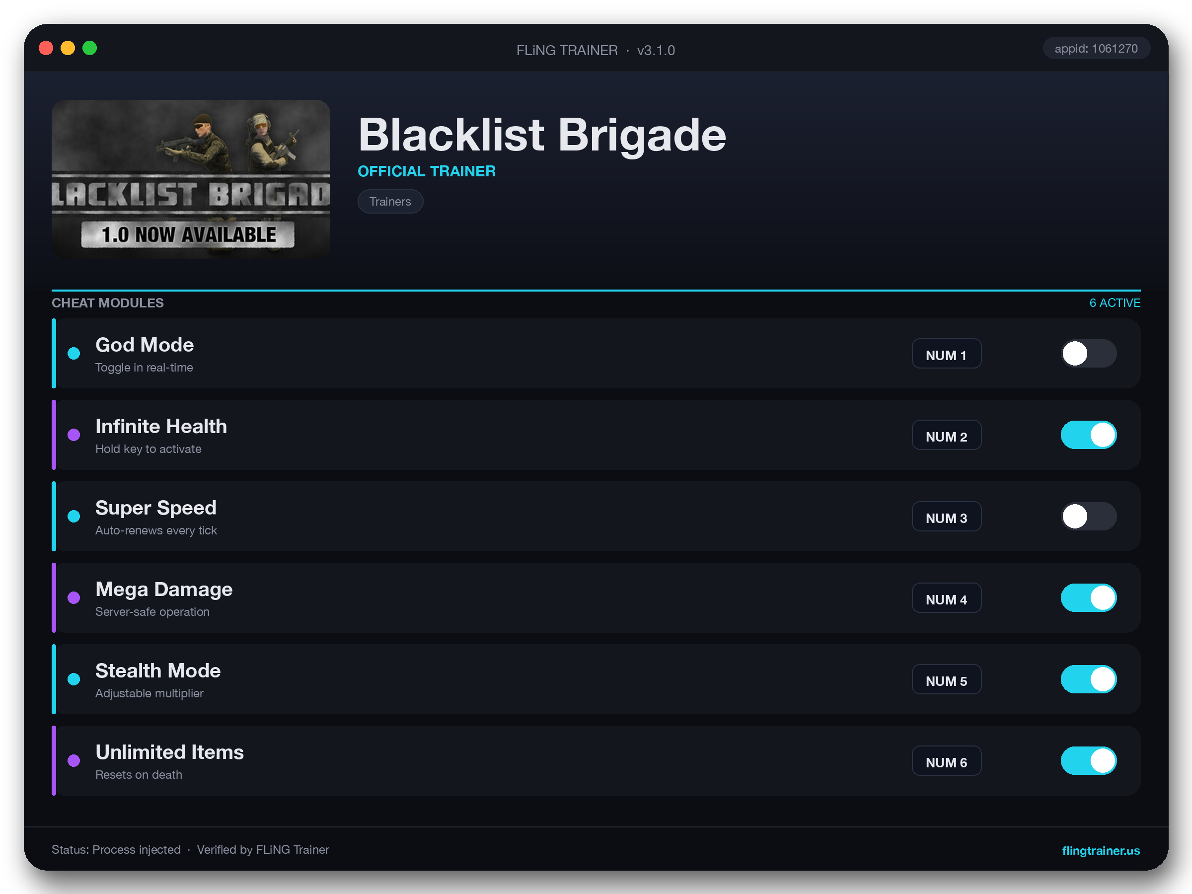 Blacklist Brigade Trainer interface