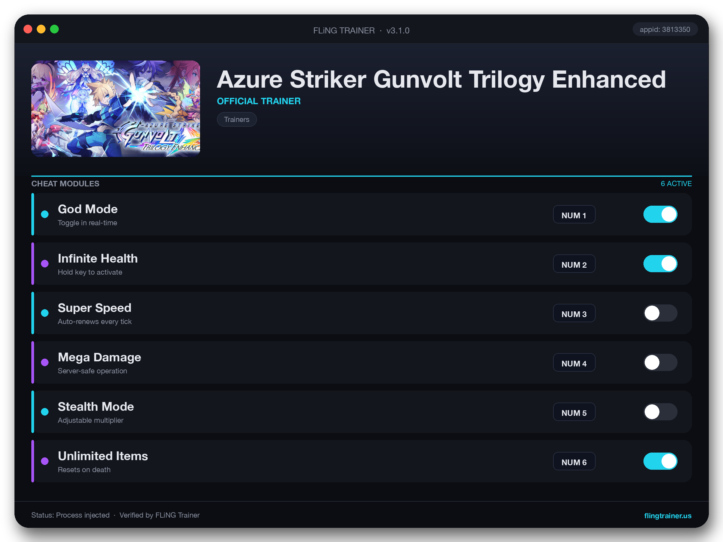Azure Striker Gunvolt Trilogy Enhanced Trainer interface