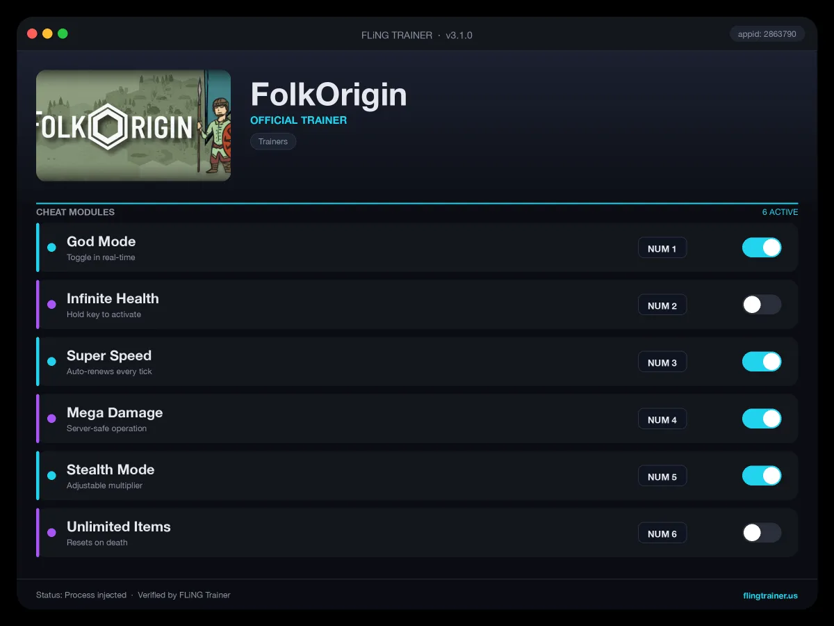 FolkOrigin Trainer interface