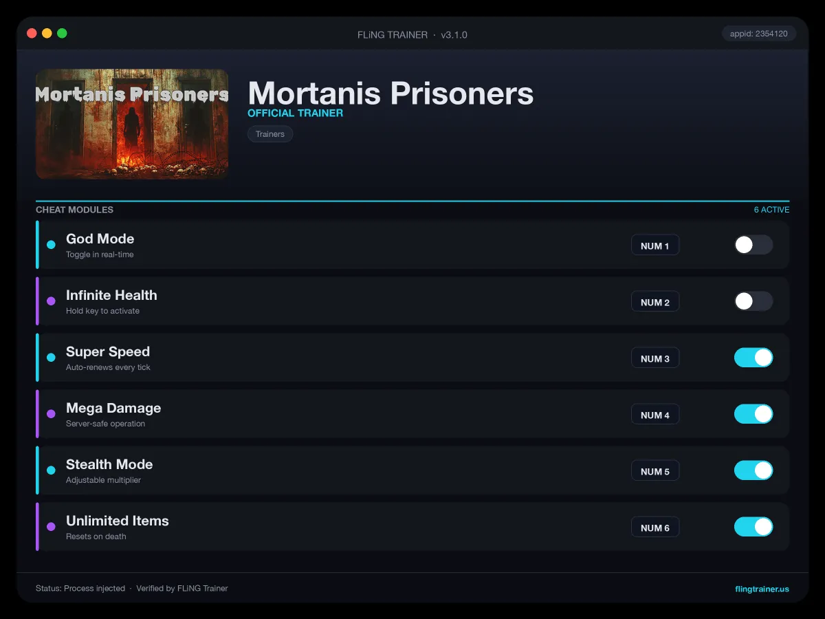 Mortanis Prisoners Trainer interface