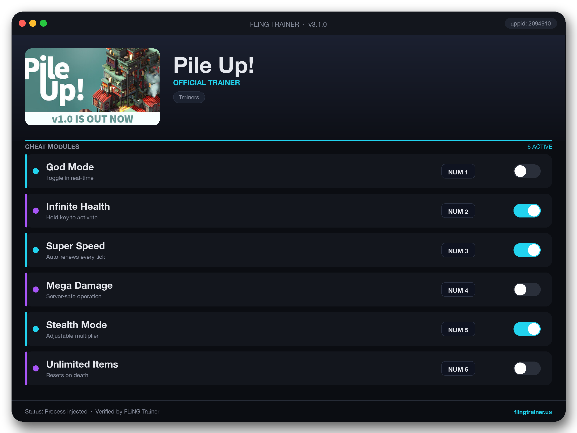 Pile Up! Trainer interface