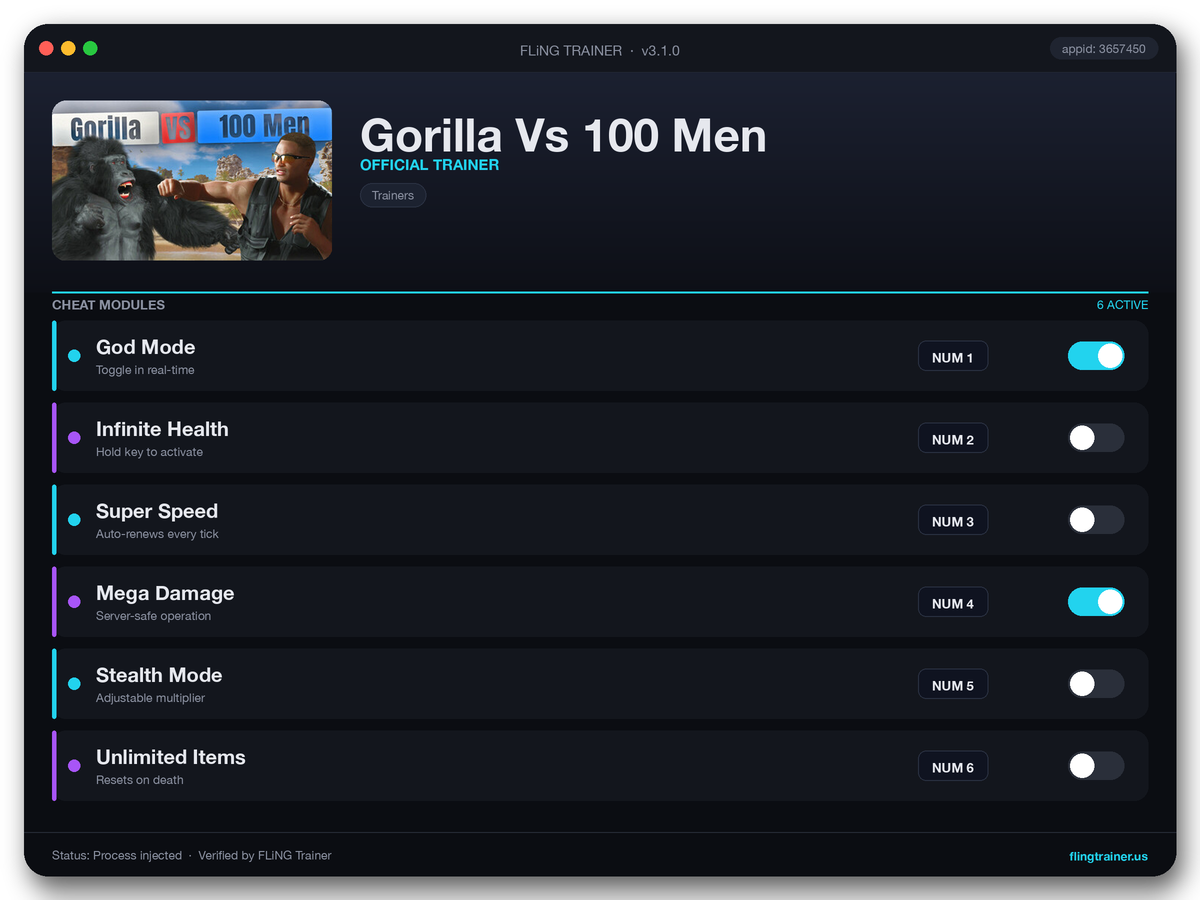 Gorilla Vs 100 Men Trainer interface