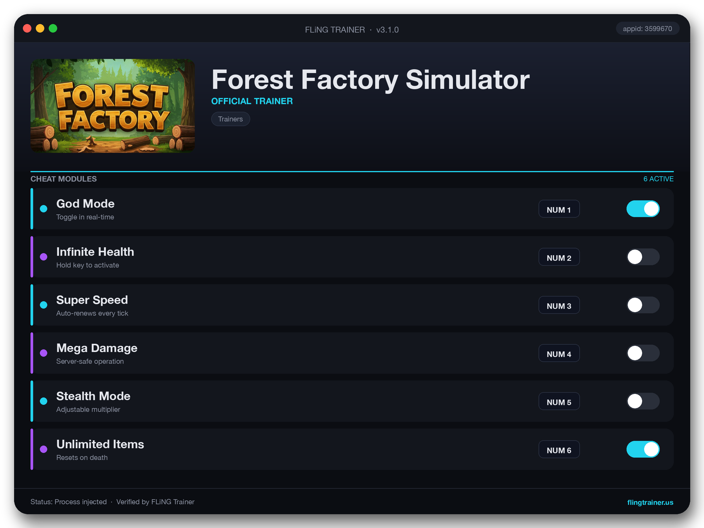 Forest Factory Simulator Trainer interface