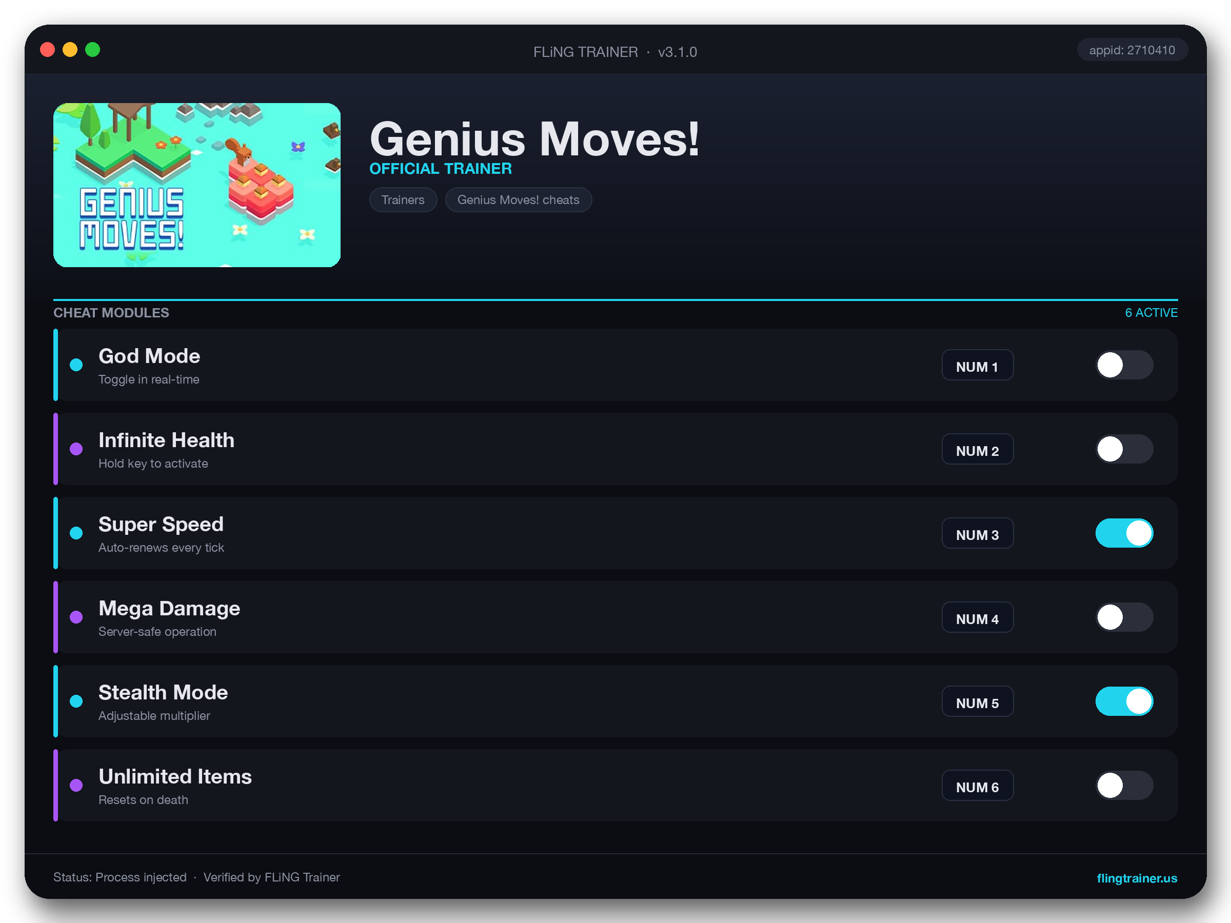 Genius Moves! Trainer interface