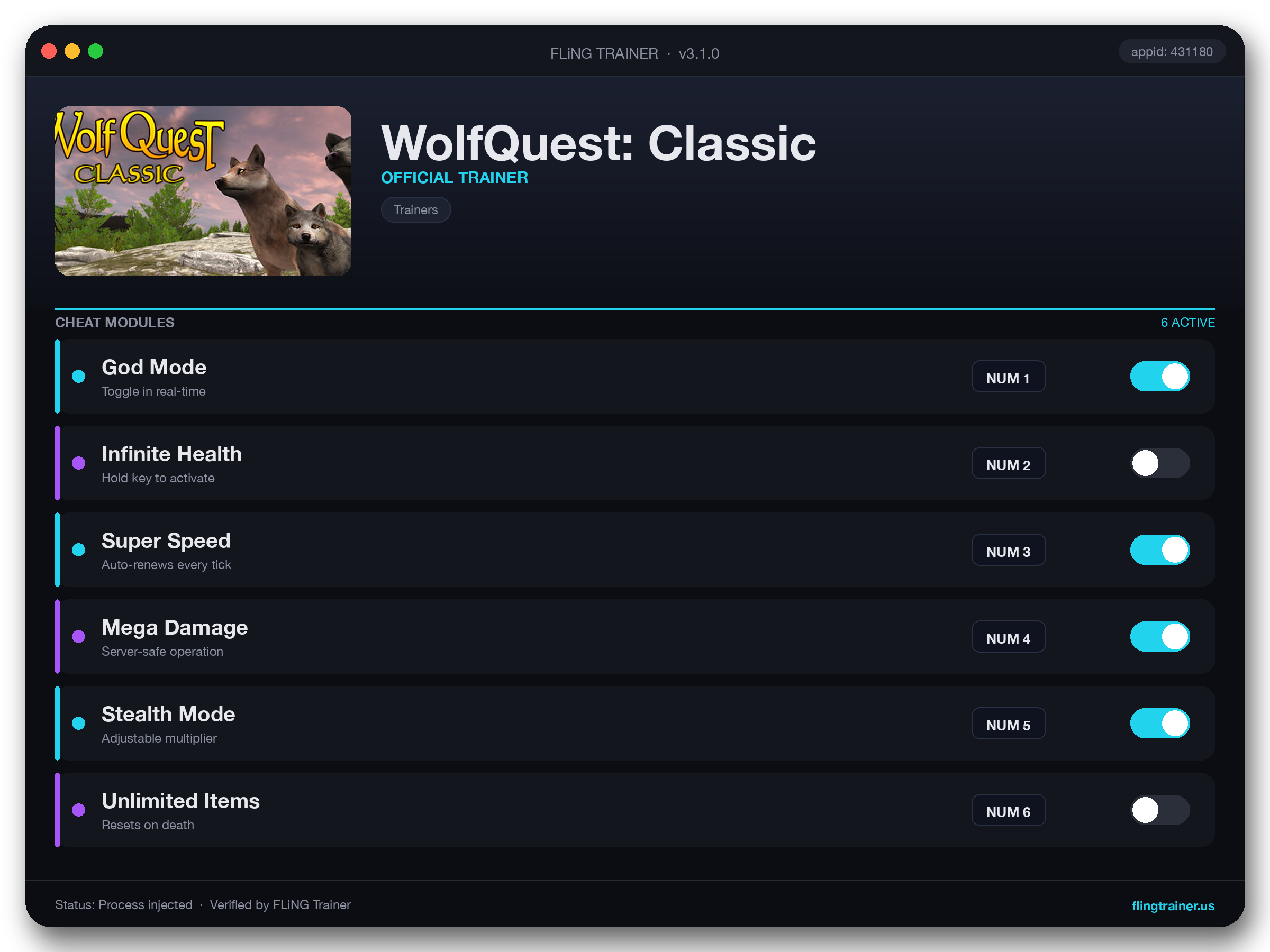 WolfQuest: Classic Trainer interface