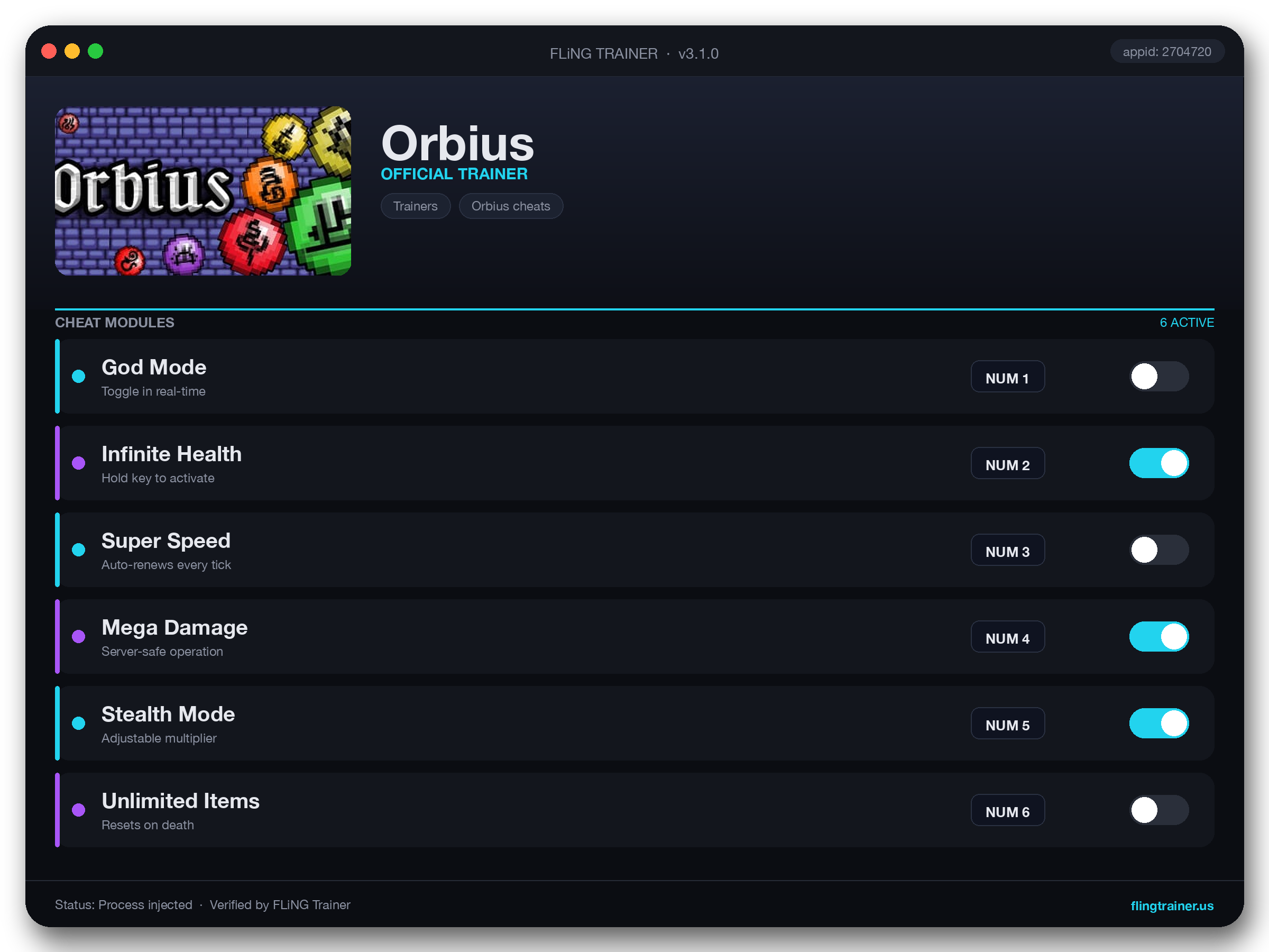 Orbius Trainer interface