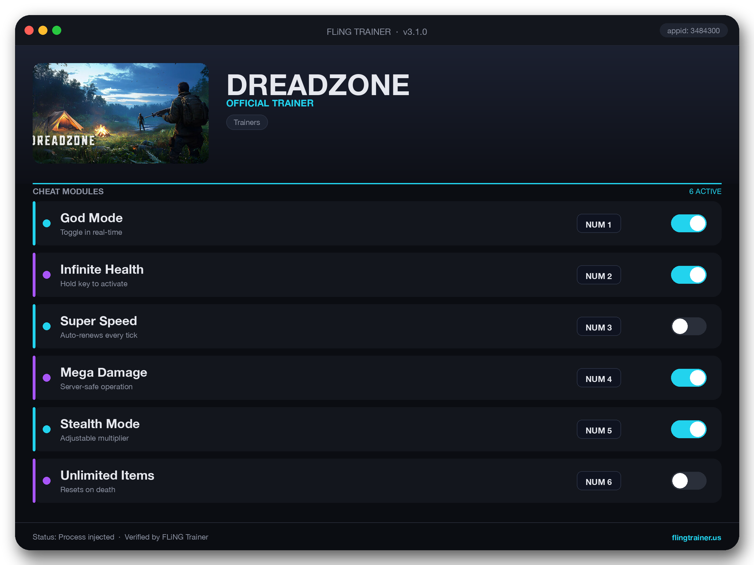DREADZONE Trainer interface