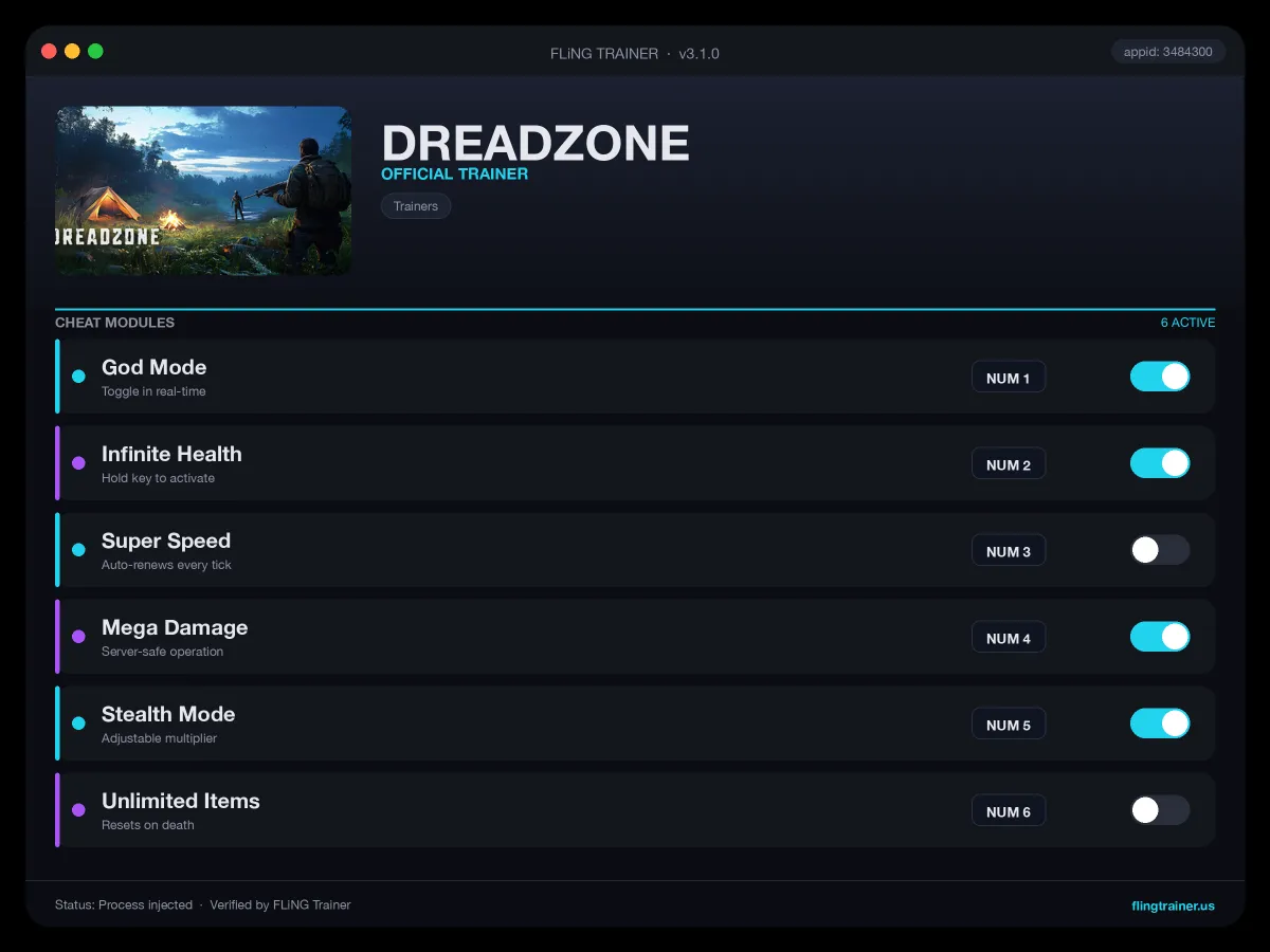 DREADZONE Trainer interface