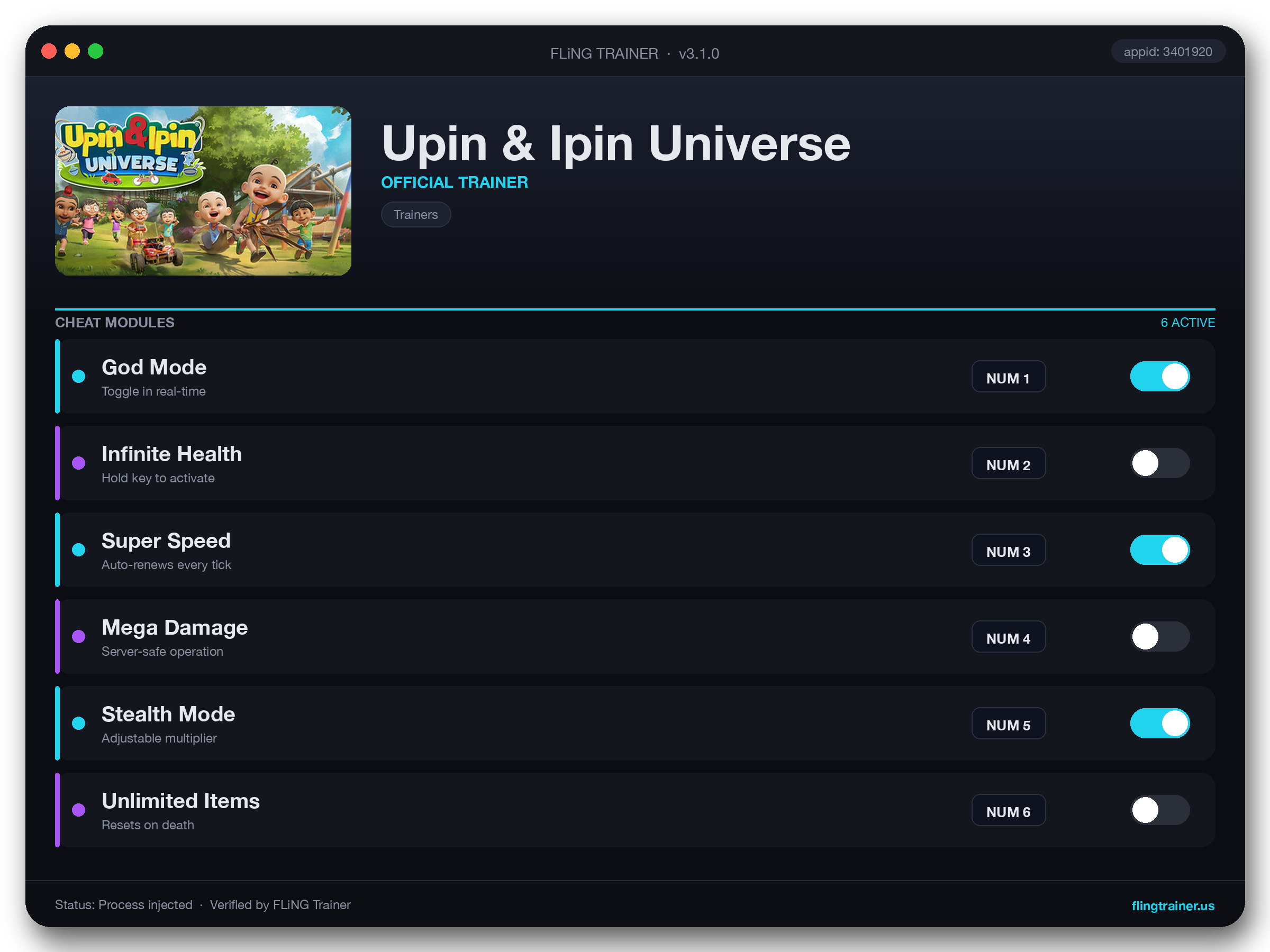 Upin & Ipin Universe Trainer interface
