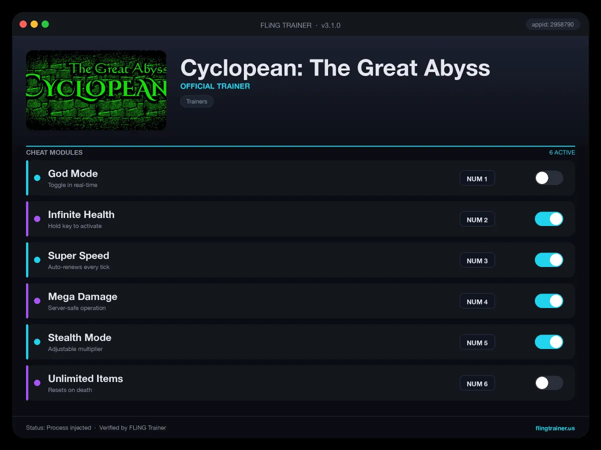 Cyclopean: The Great Abyss Trainer interface
