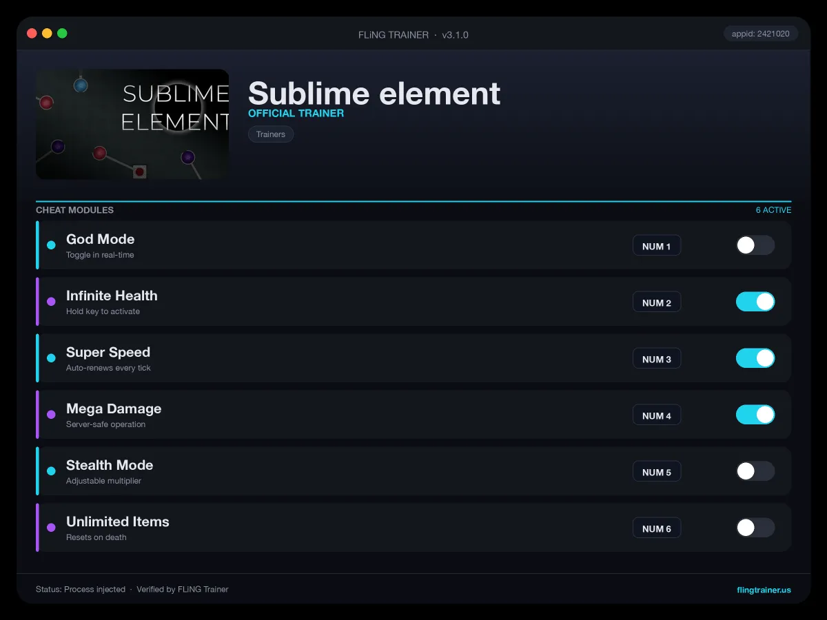Sublime element Trainer interface