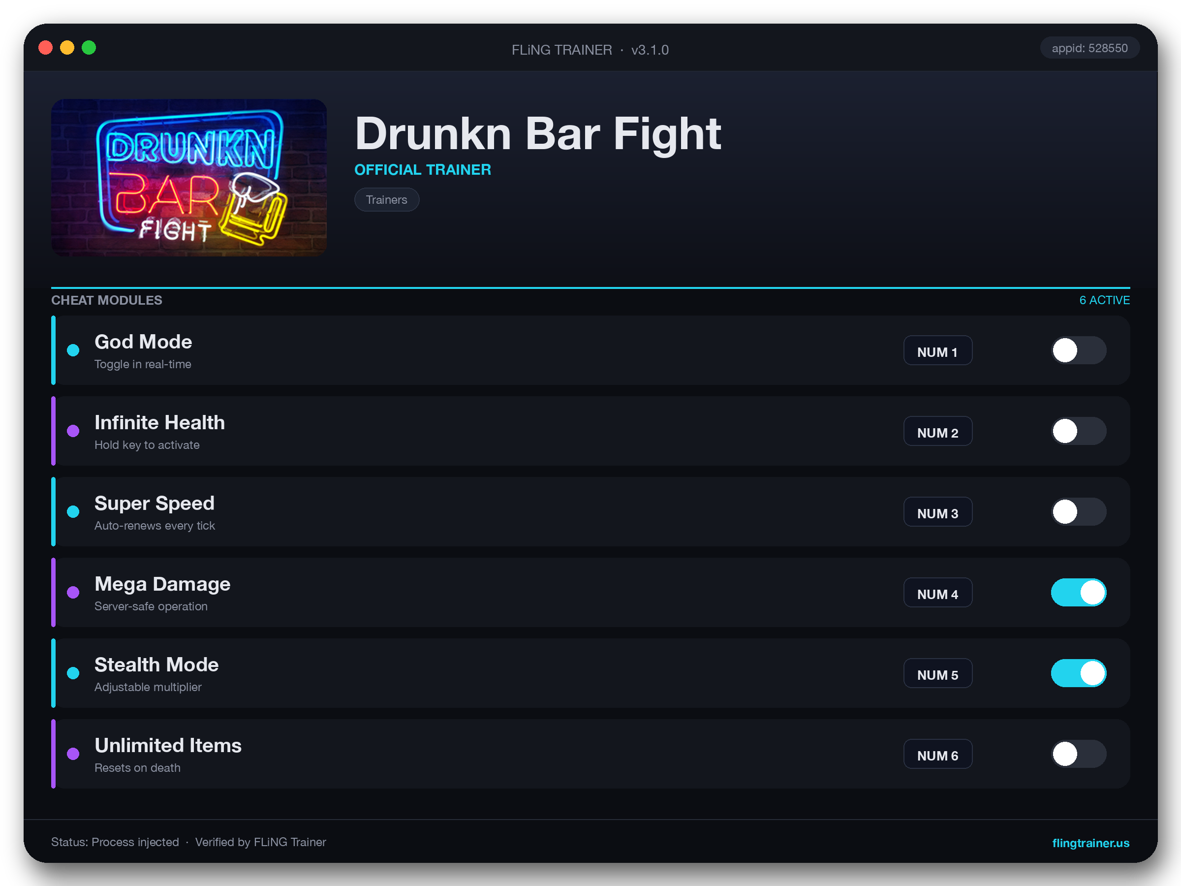Drunkn Bar Fight Trainer interface