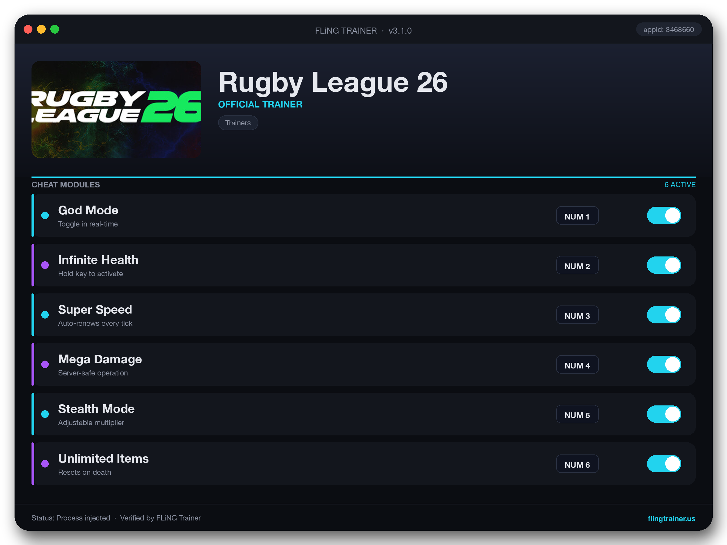 Rugby League 26 Trainer interface