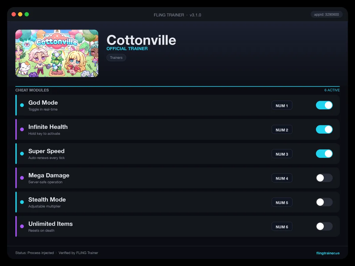 Cottonville Trainer interface