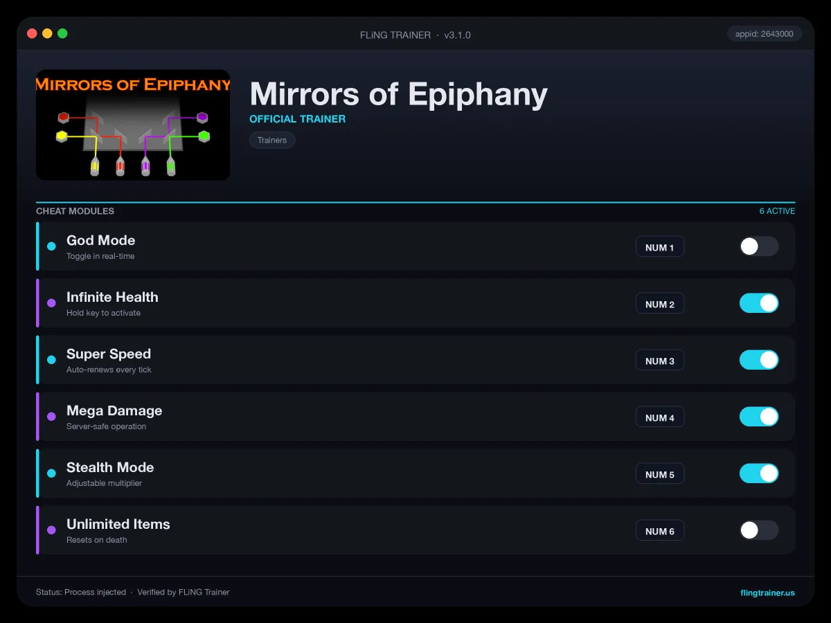 Mirrors of Epiphany Trainer interface