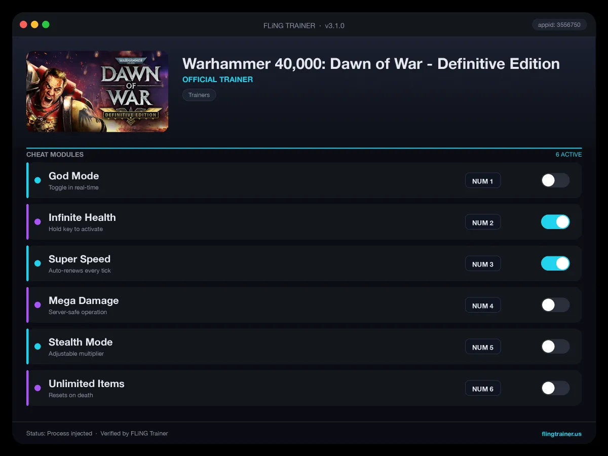 Warhammer 40,000: Dawn of War - Definitive Edition Trainer interface