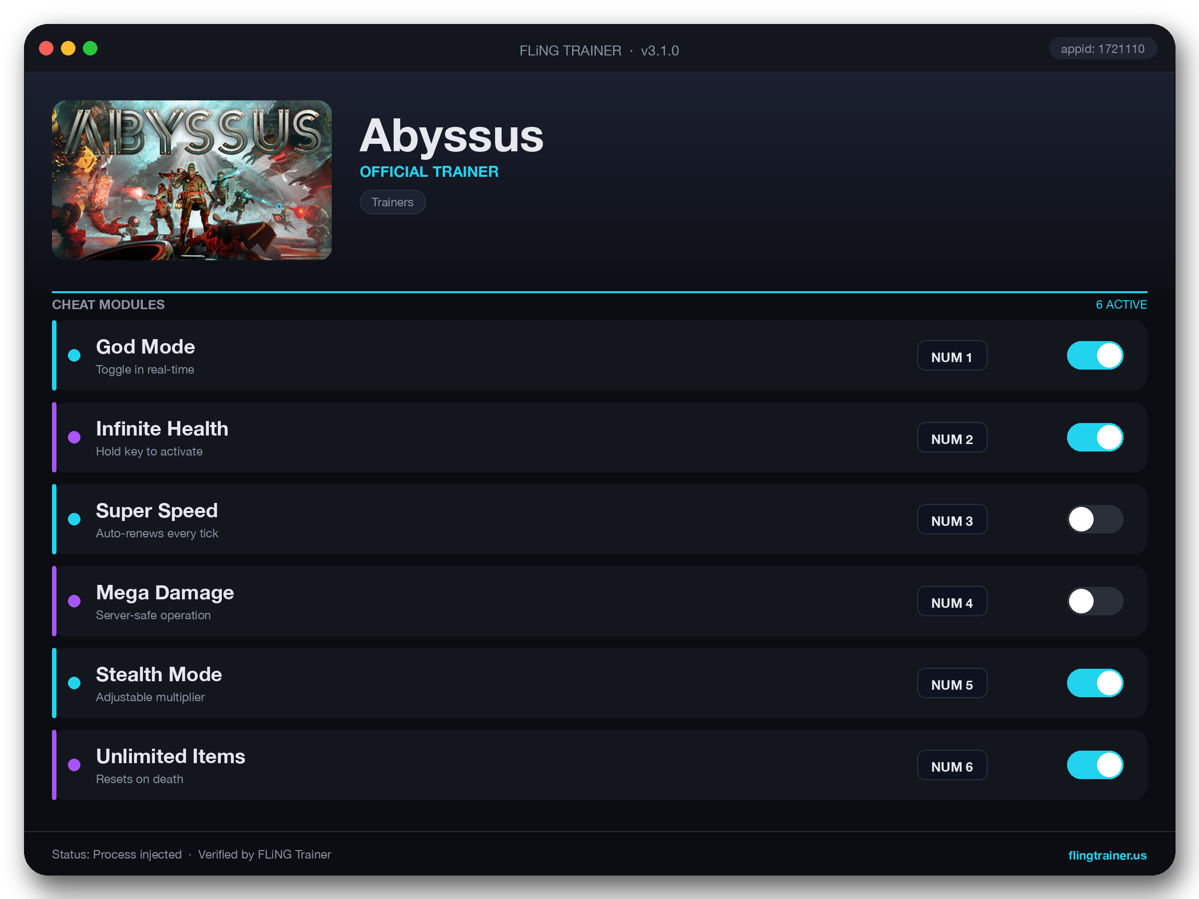 Abyssus Trainer interface