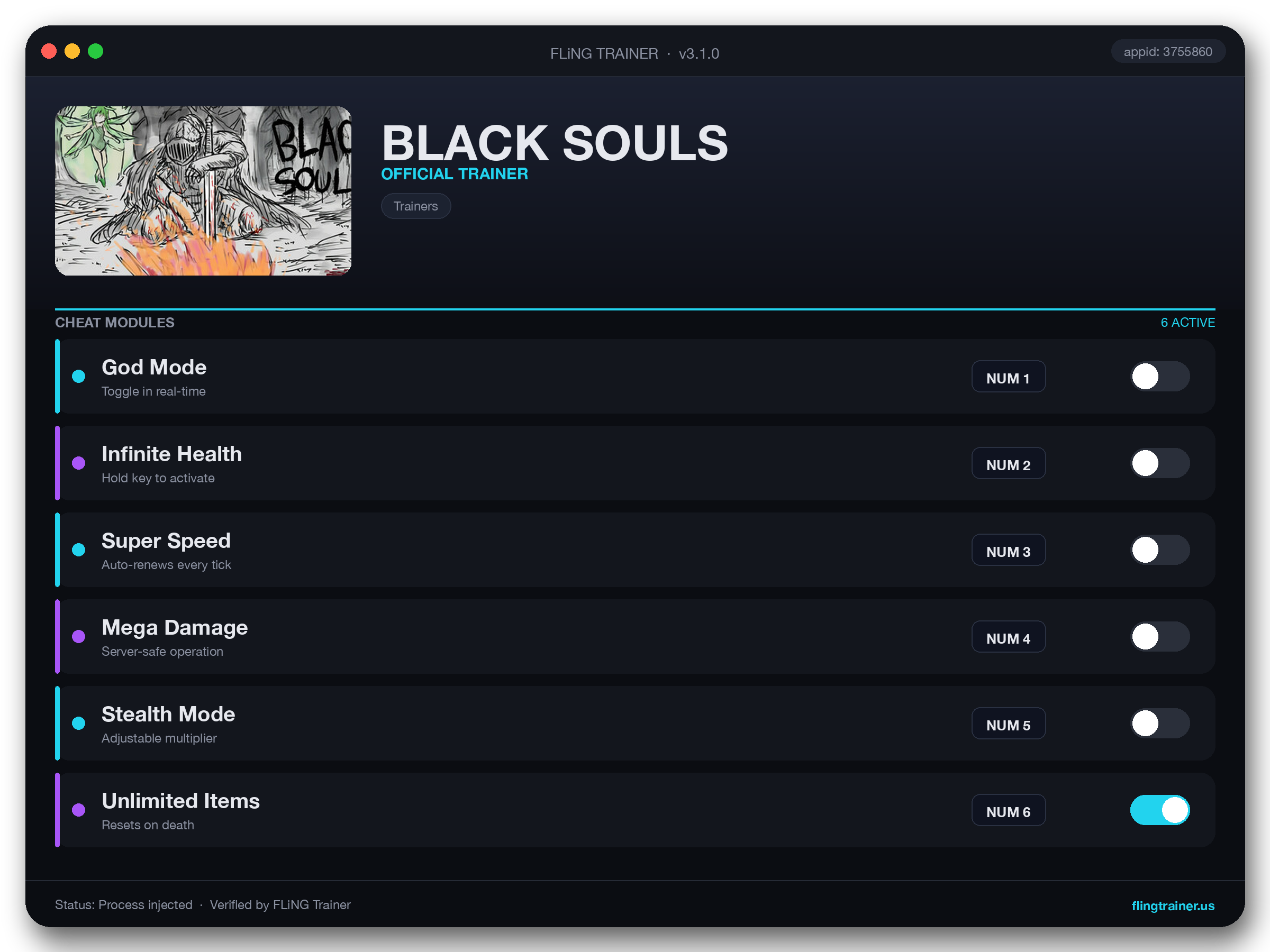 BLACK SOULS Trainer interface