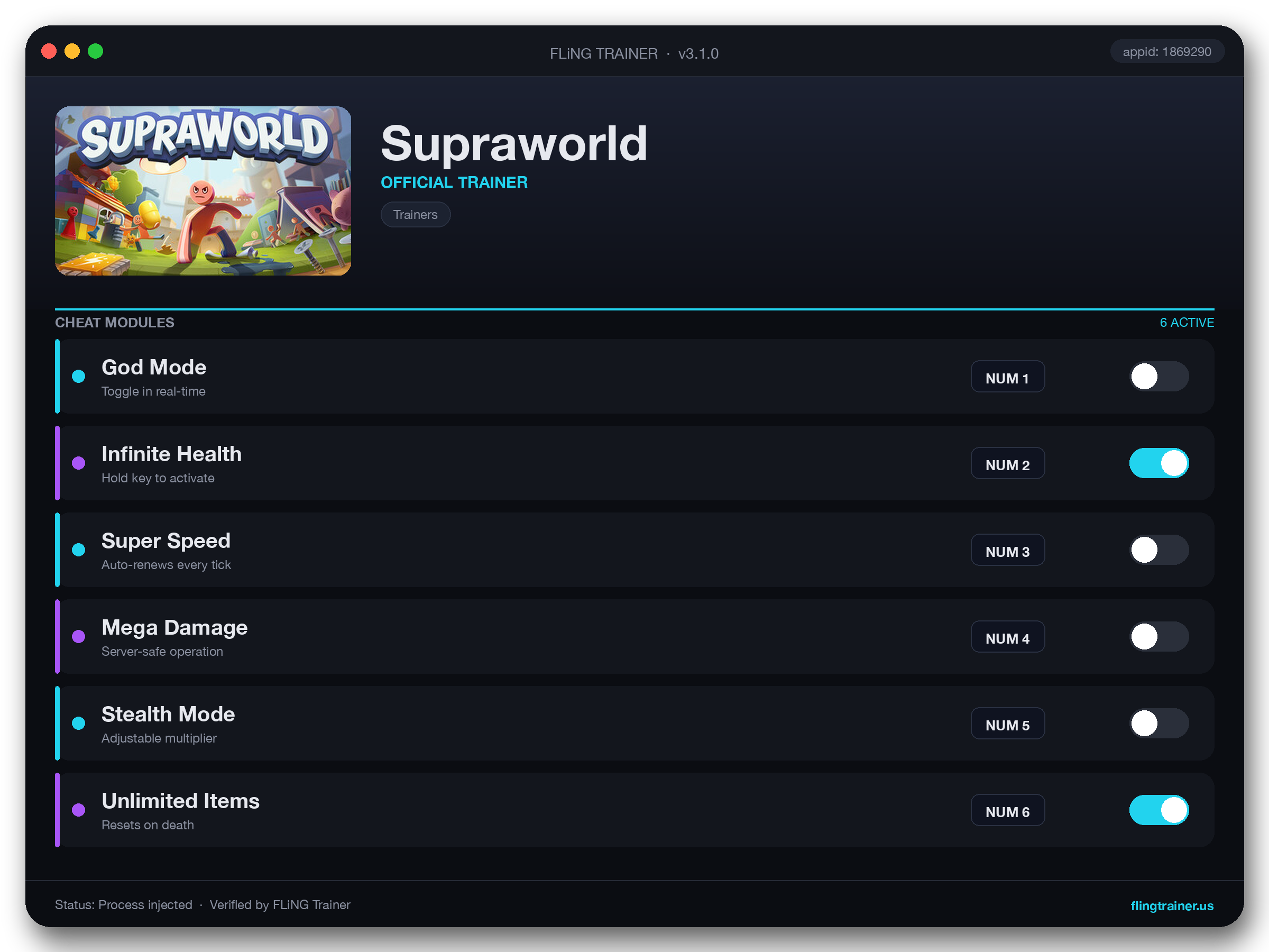 Supraworld Trainer interface