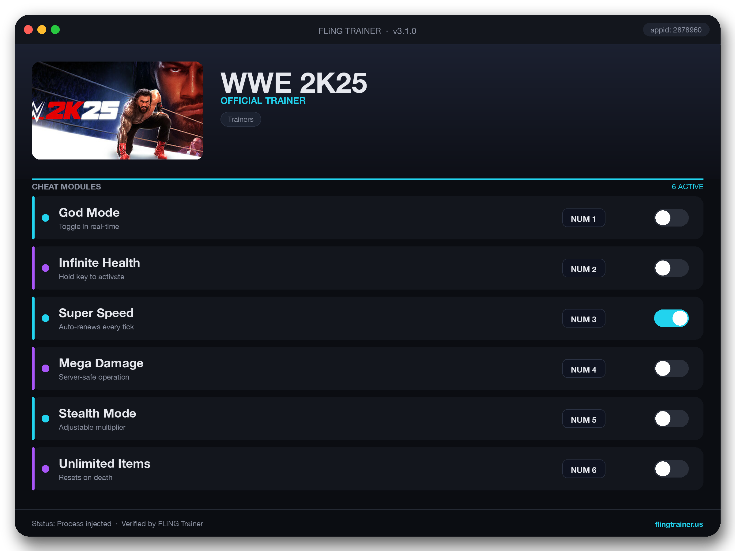 WWE 2K25 Trainer interface