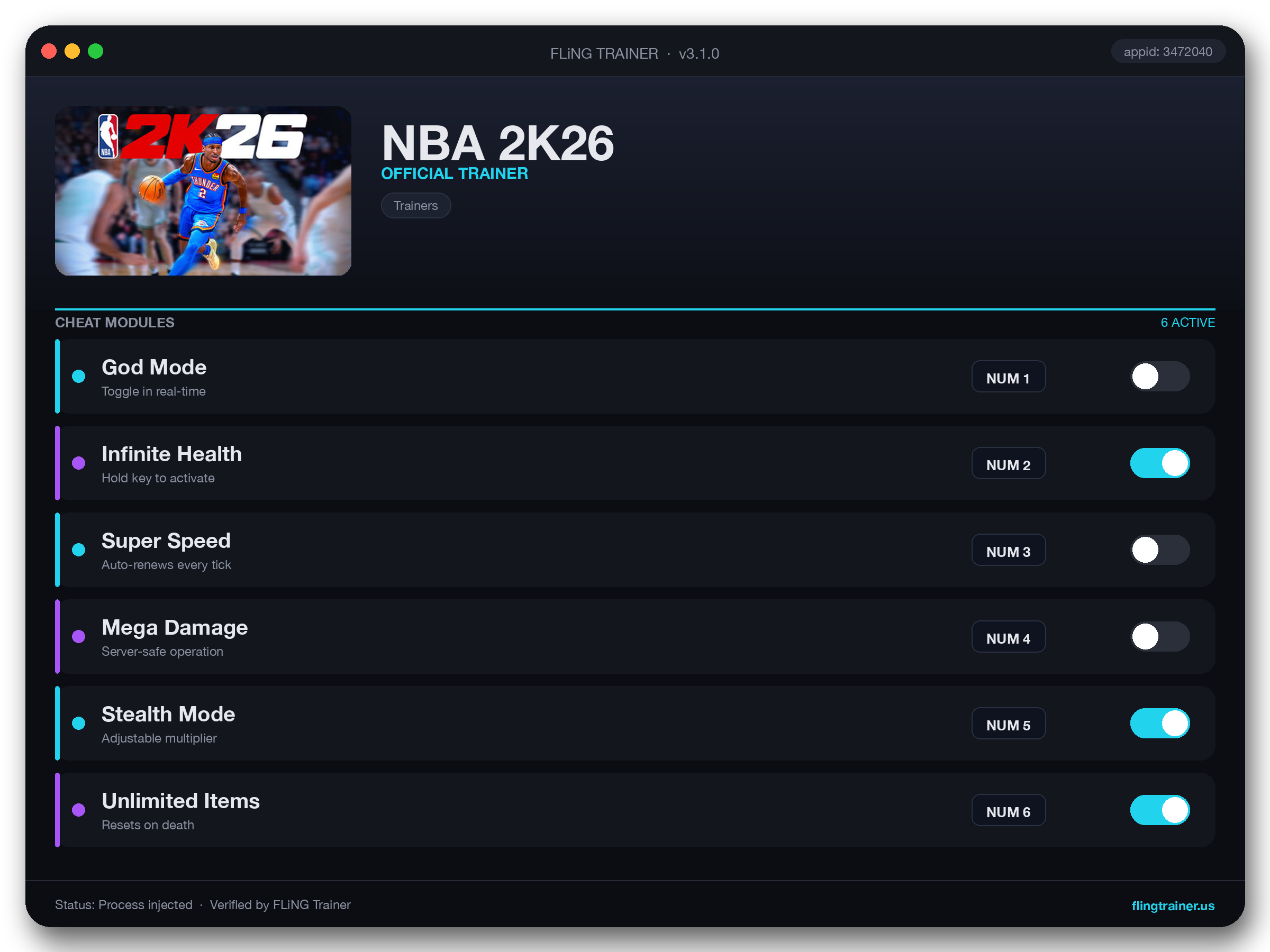 NBA 2K26 Trainer interface