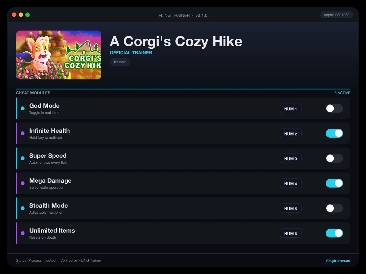 A Corgi's Cozy Hike Trainer interface