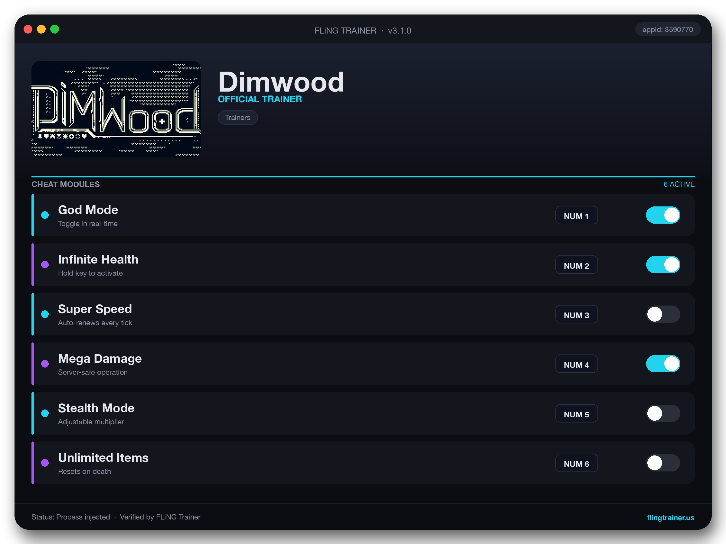 Dimwood Trainer interface