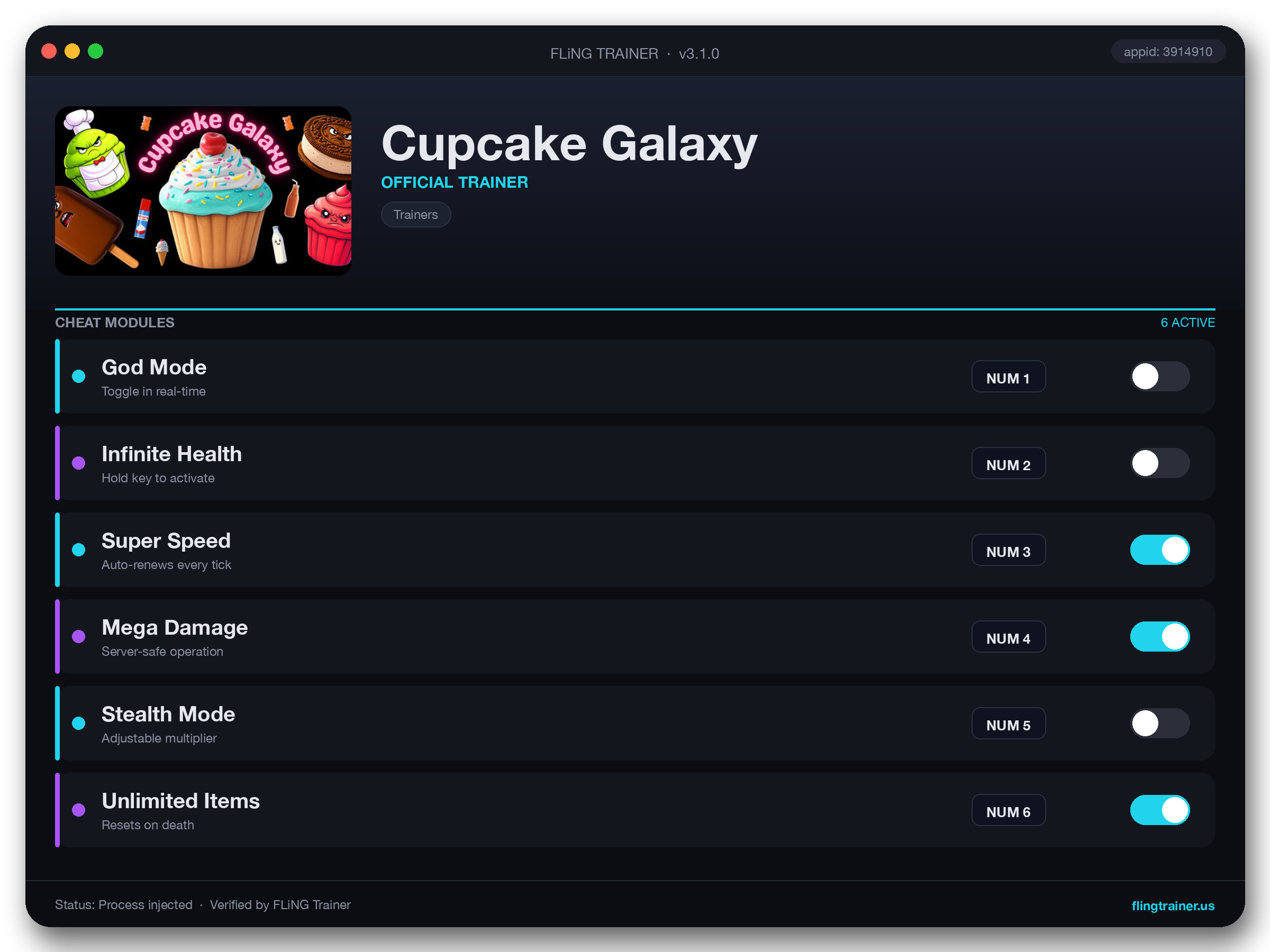 Cupcake Galaxy Trainer interface